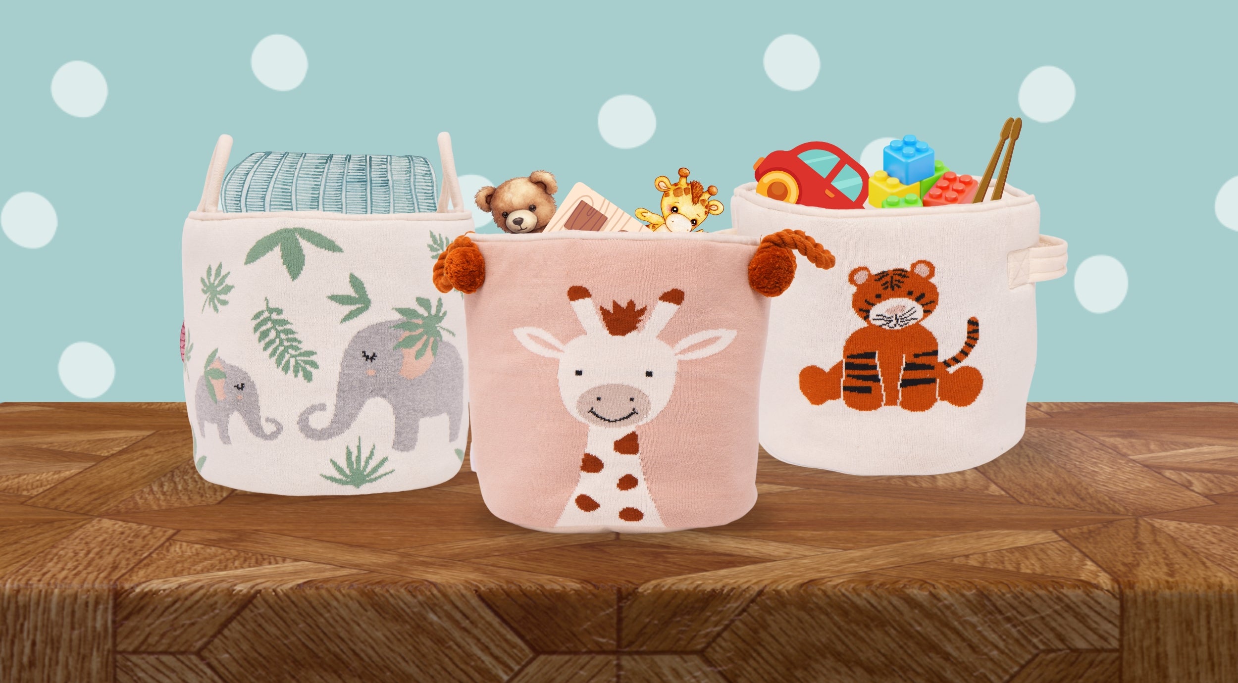 3 storage basket in different color and pattern