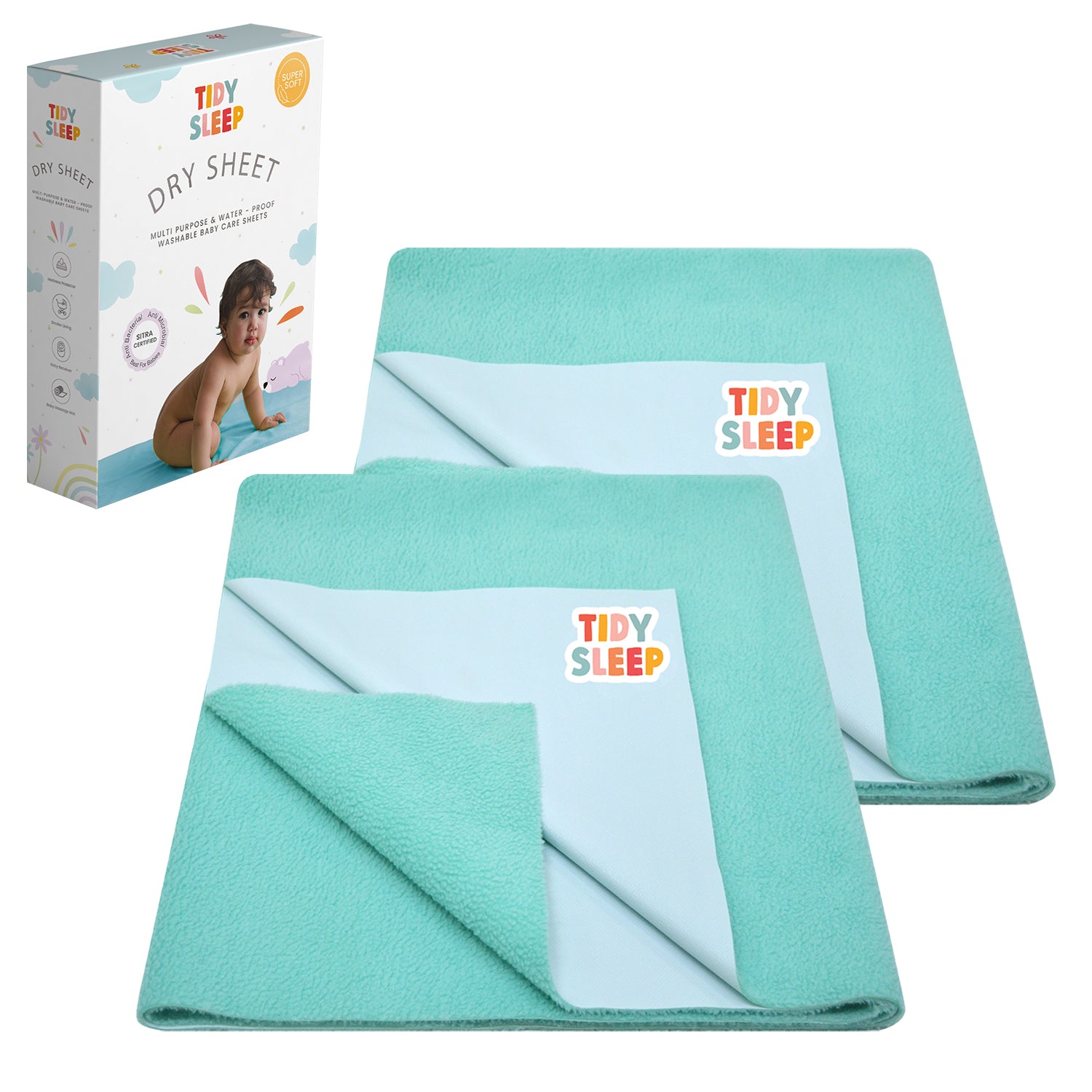 Waterproof Dry Sheet - Ocean Green Pack 2