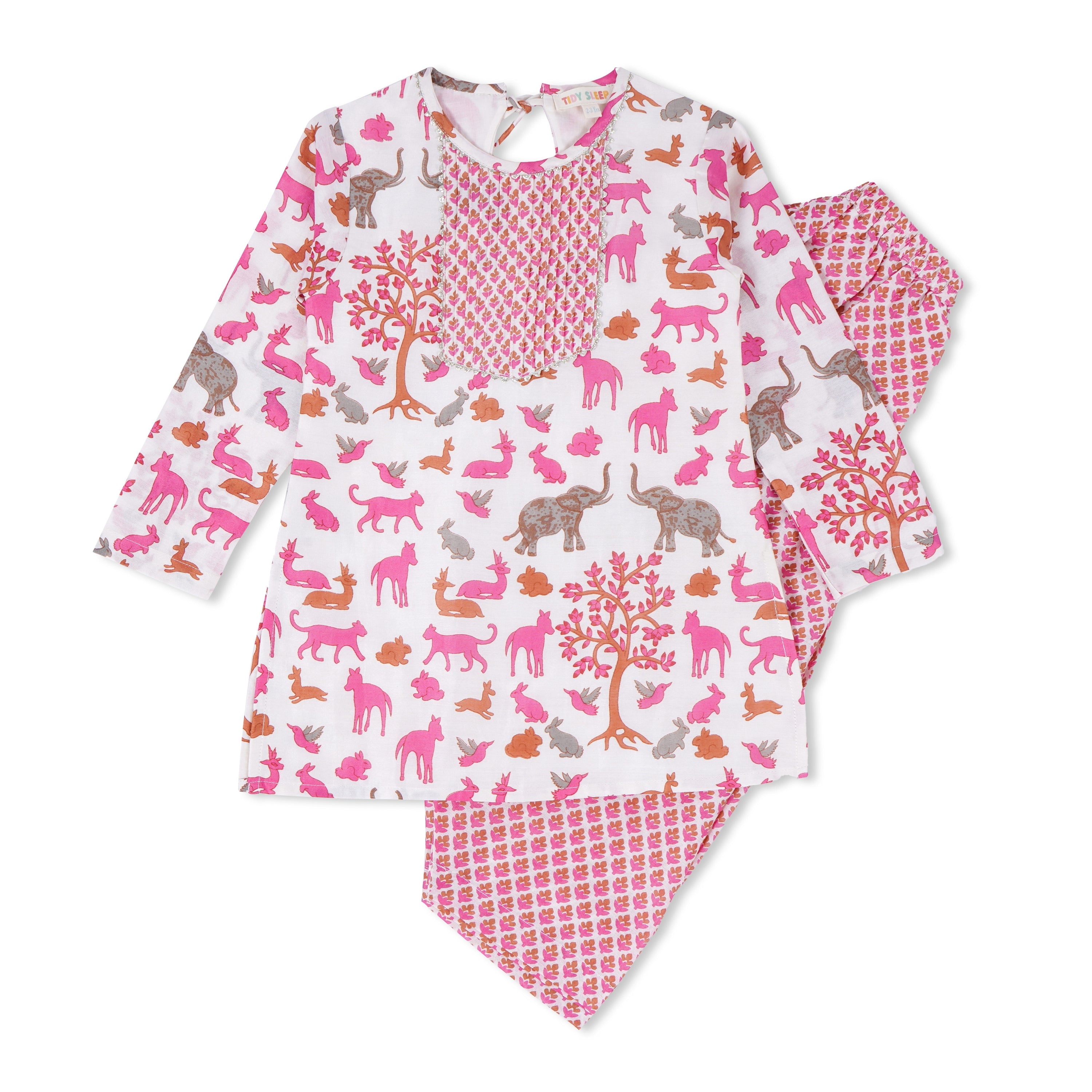 Animal Chanderi Pink Print | Kurta with Salwar Set| Festive Wear