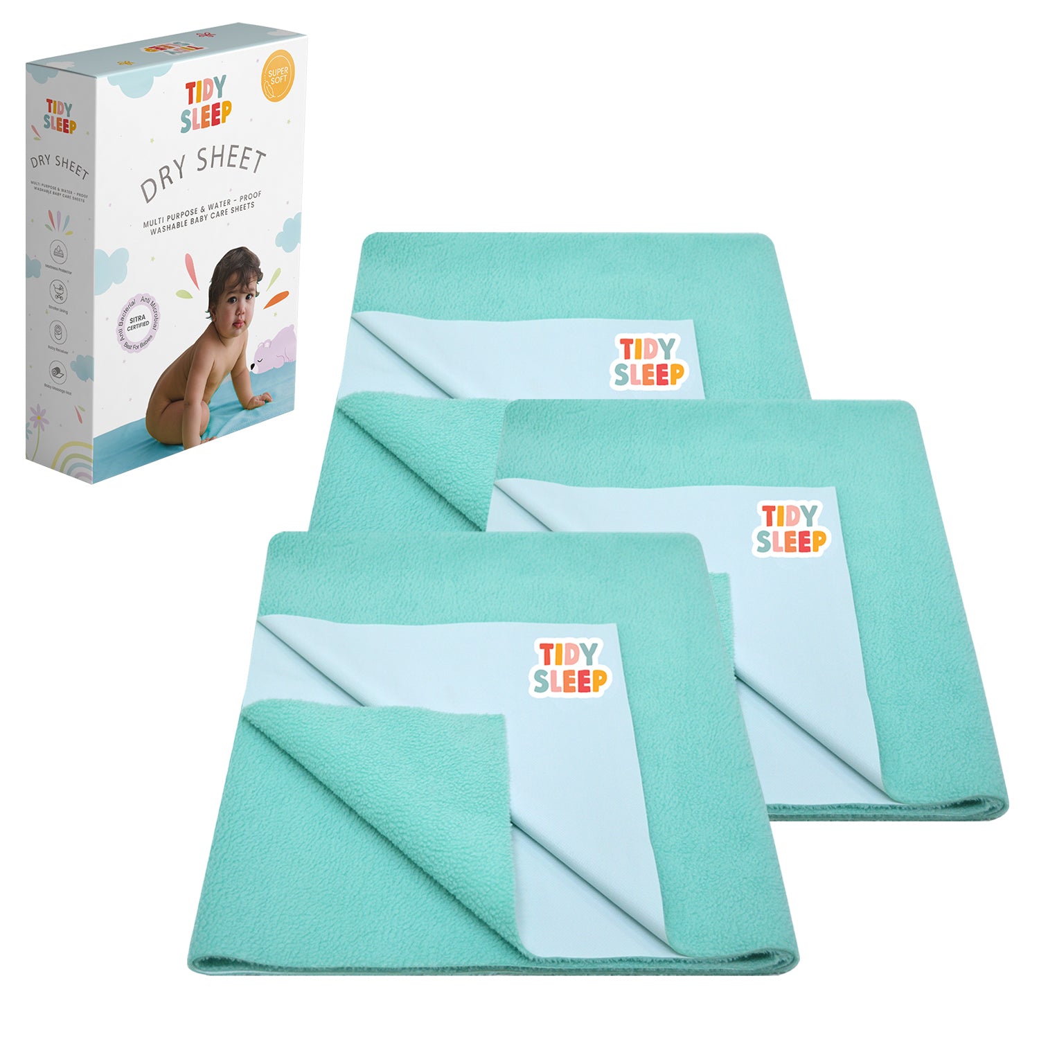 Waterproof Dry Sheet - Ocean Blue Pack 3