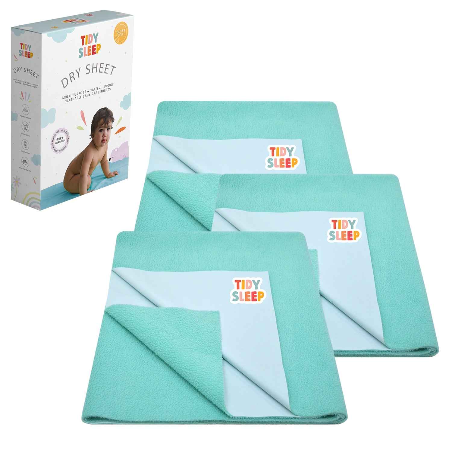 Waterproof Dry Sheet - Ocean Blue Pack 3