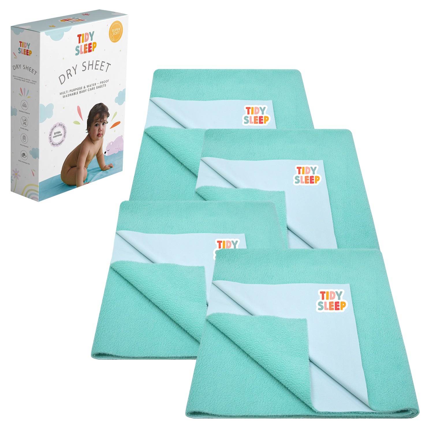 Waterproof Dry Sheet - Ocean Green Pack 4