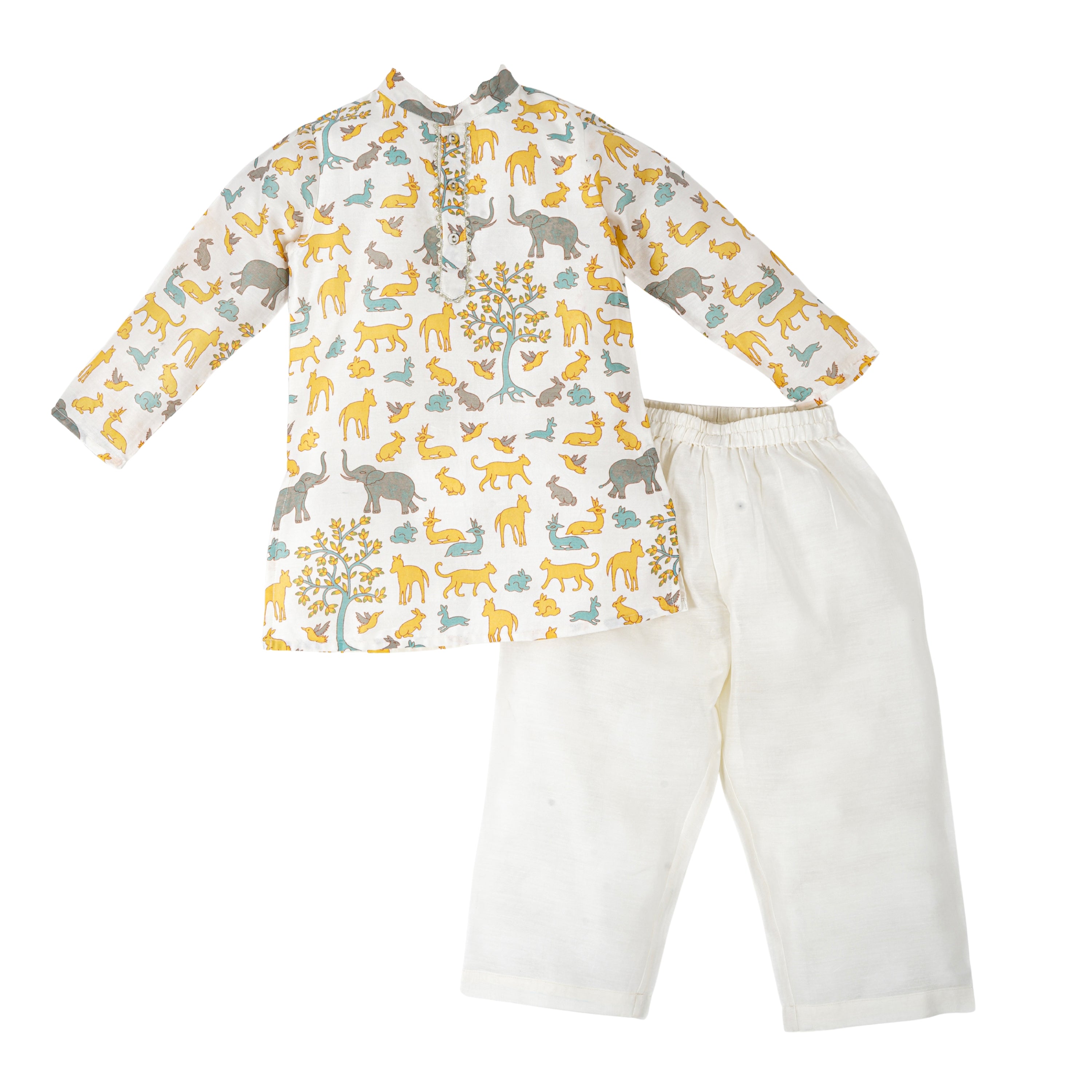 Animal Chanderi Print | Kurta with Pajama Set |Festive Wear