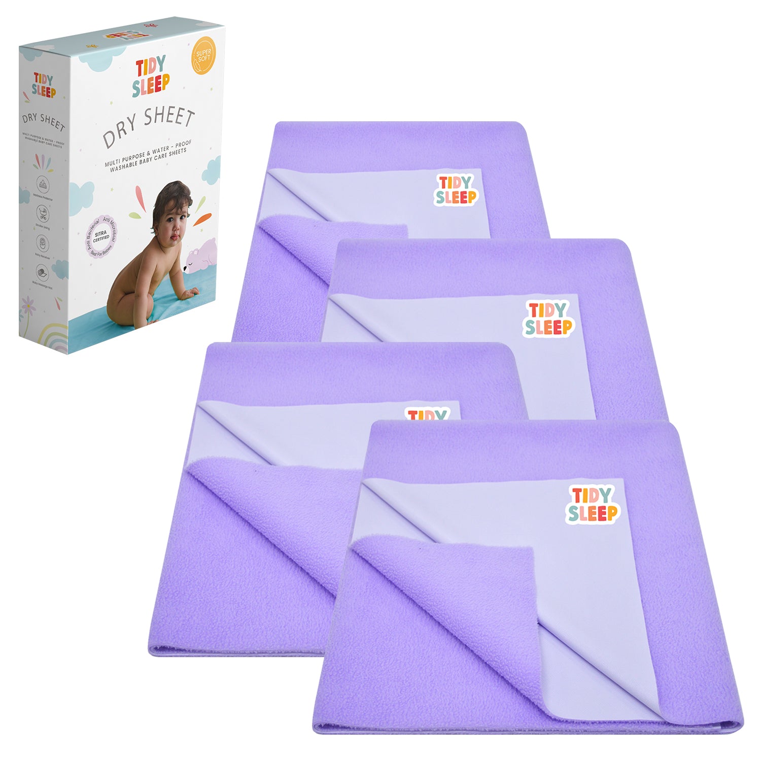 Waterproof Dry Sheet - Lilac Pack 4