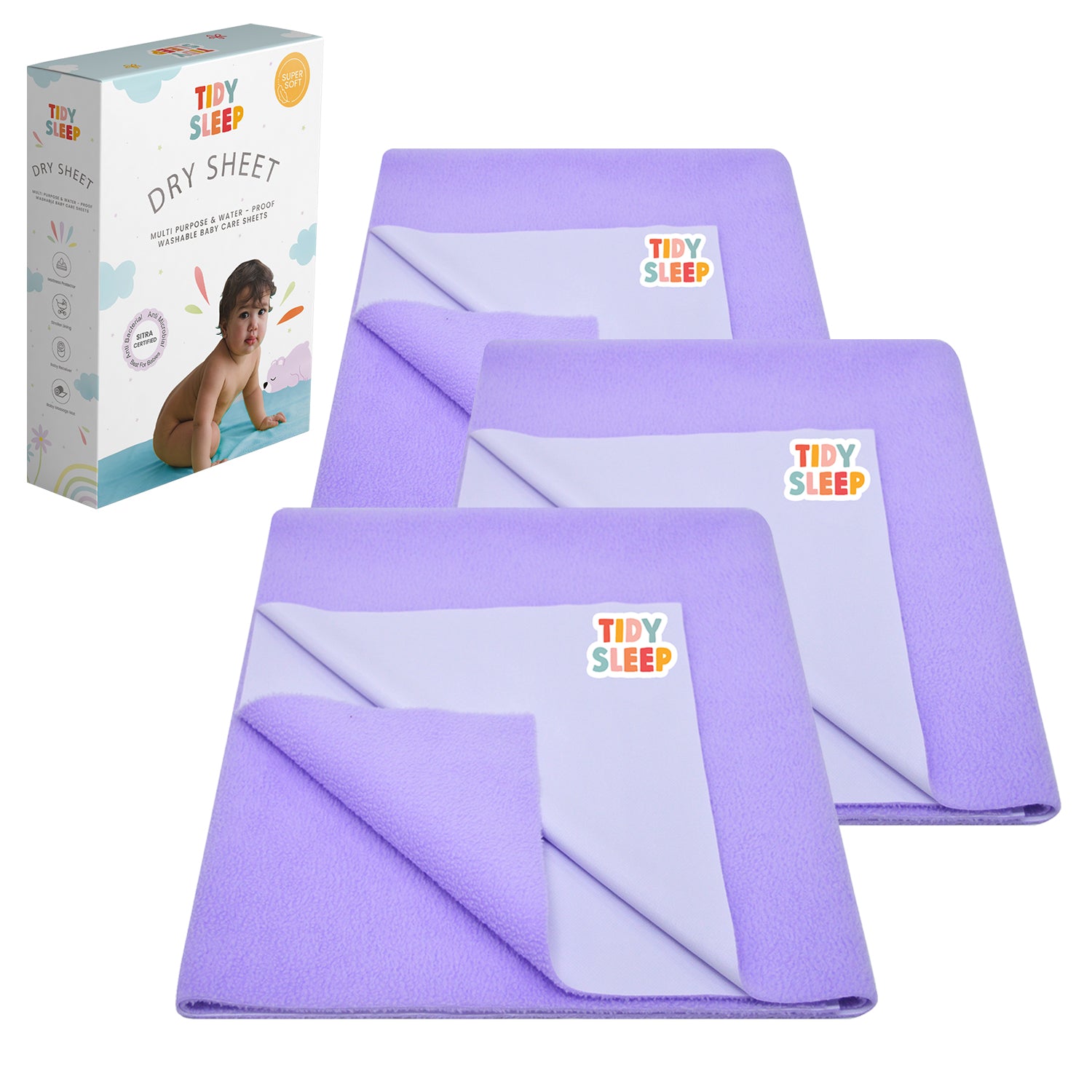 Waterproof Dry Sheet - Lilac Pack 3