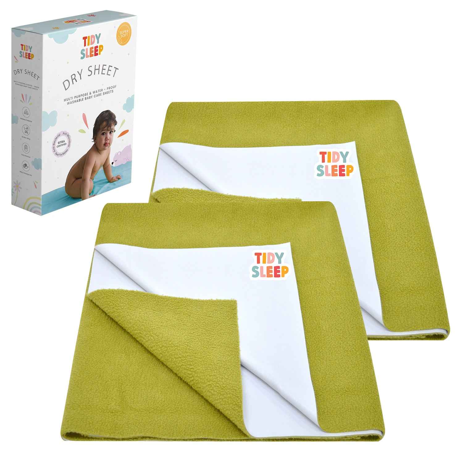 Waterproof Dry Sheet - Olive Green Pack 2
