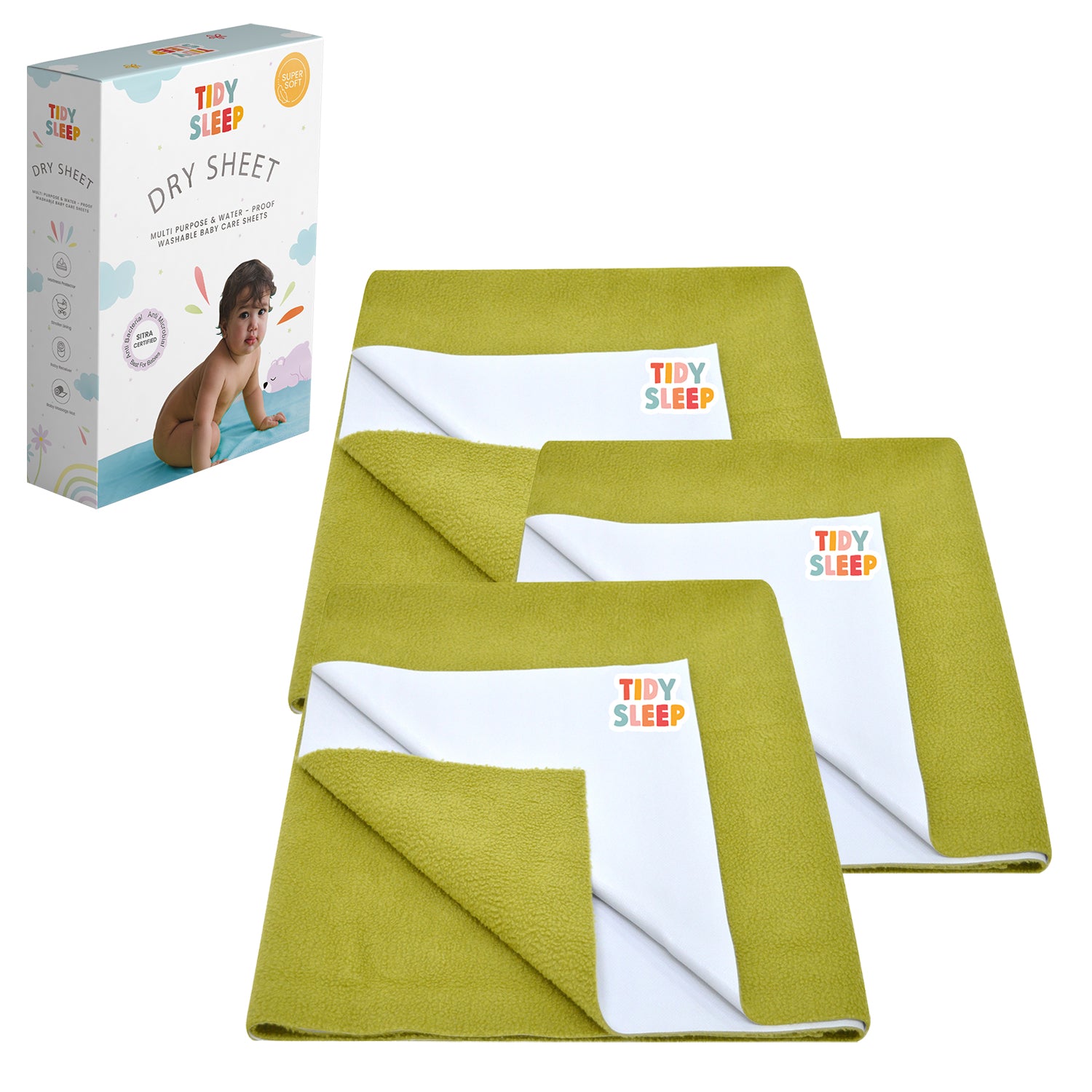 Waterproof Dry Sheet - Olive Green Pack 3