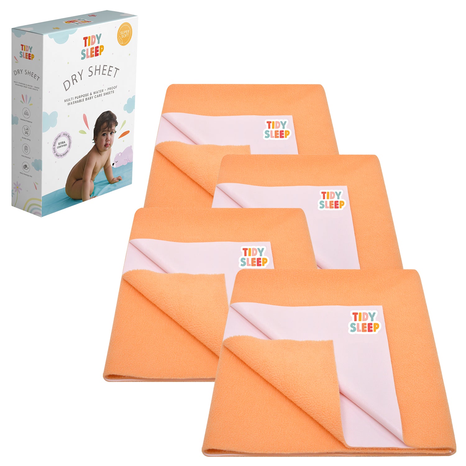 Waterproof Dry Sheet - Carrot Orange Pack 4