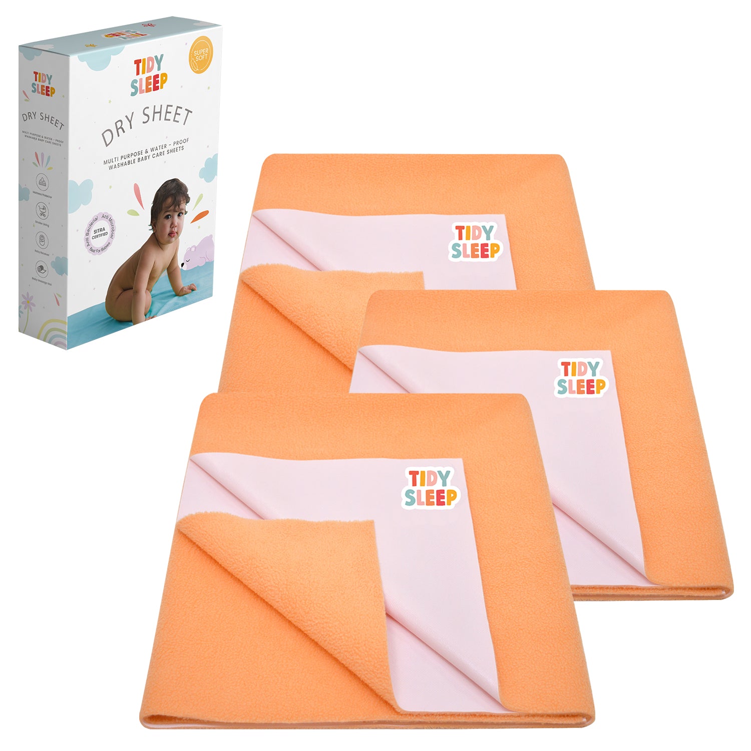 Waterproof Dry Sheet - Carrot Orange Pack 3
