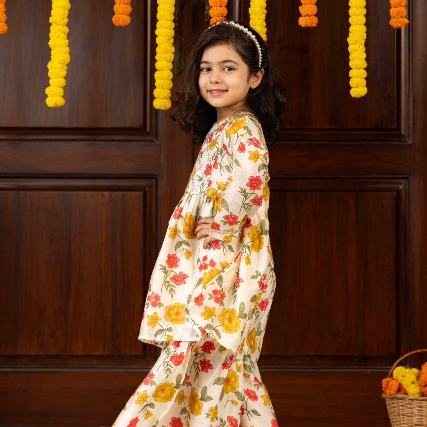 Floral Chanderi Print | Frock with Sharara Set| Festive Wear