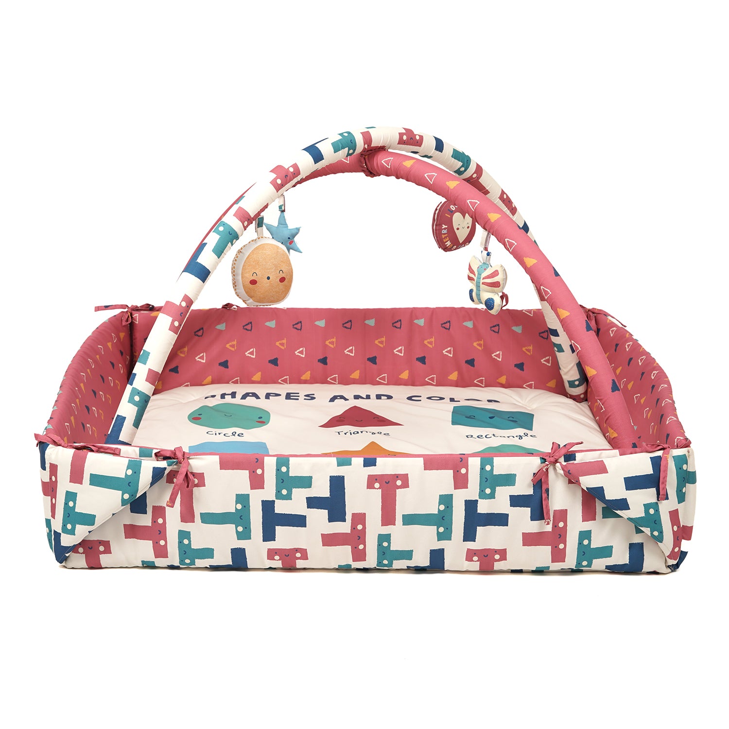 Baby Play Gym | 4 Detachable Toys | Happy Shapes