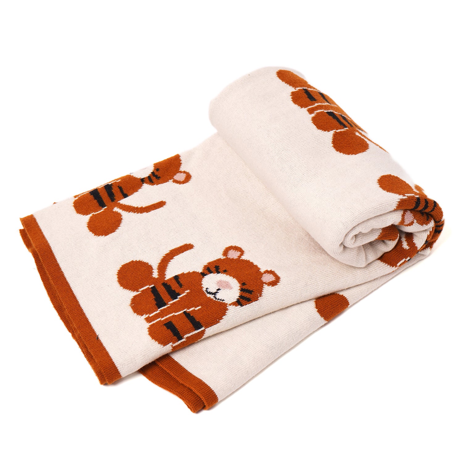 100% Knitted Cotton Tiger Print Knitted Blanket