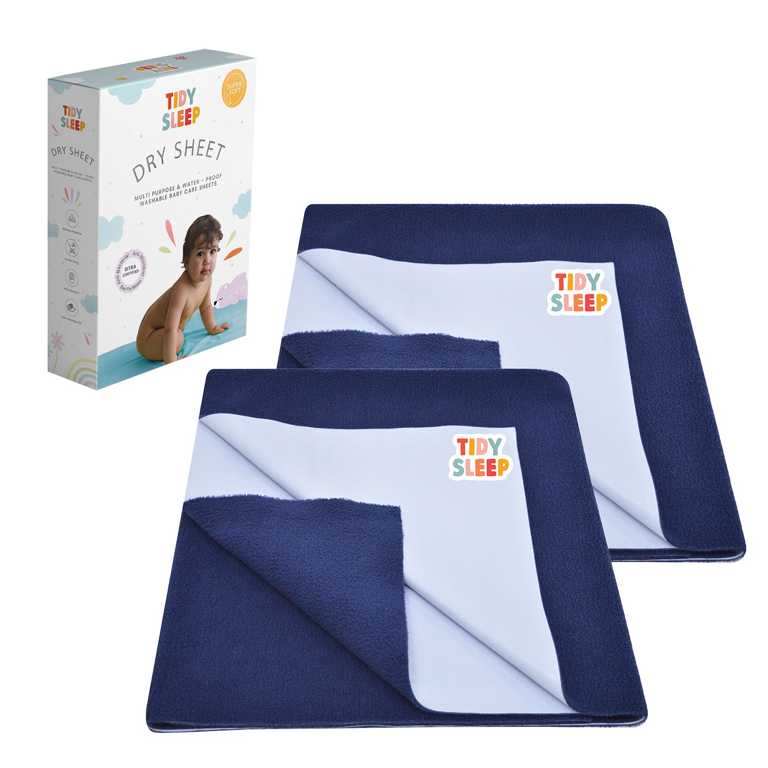 Waterproof Dry Sheet - Midnight Blue Pack 2