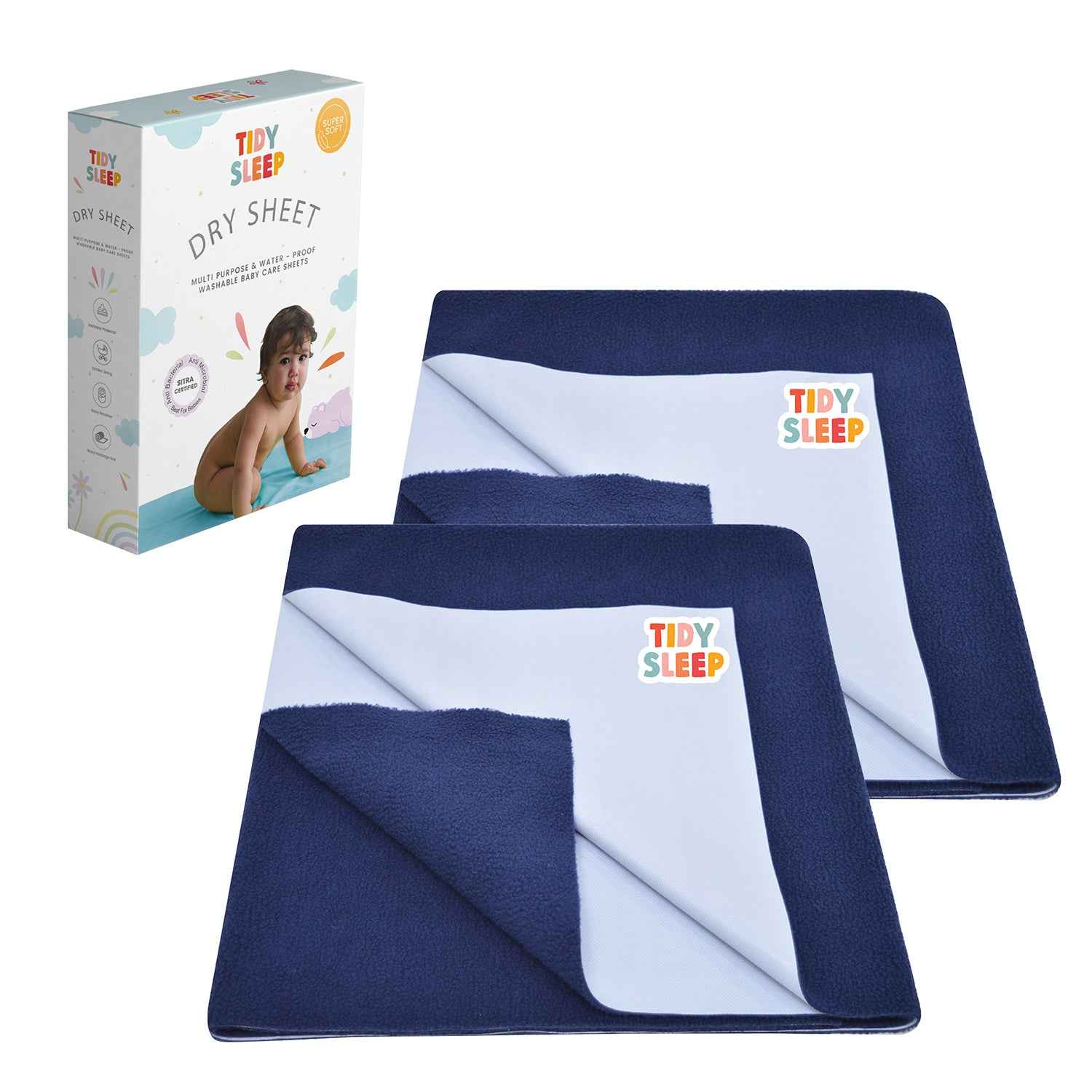 Waterproof Dry Sheet - Midnight Blue Pack 2
