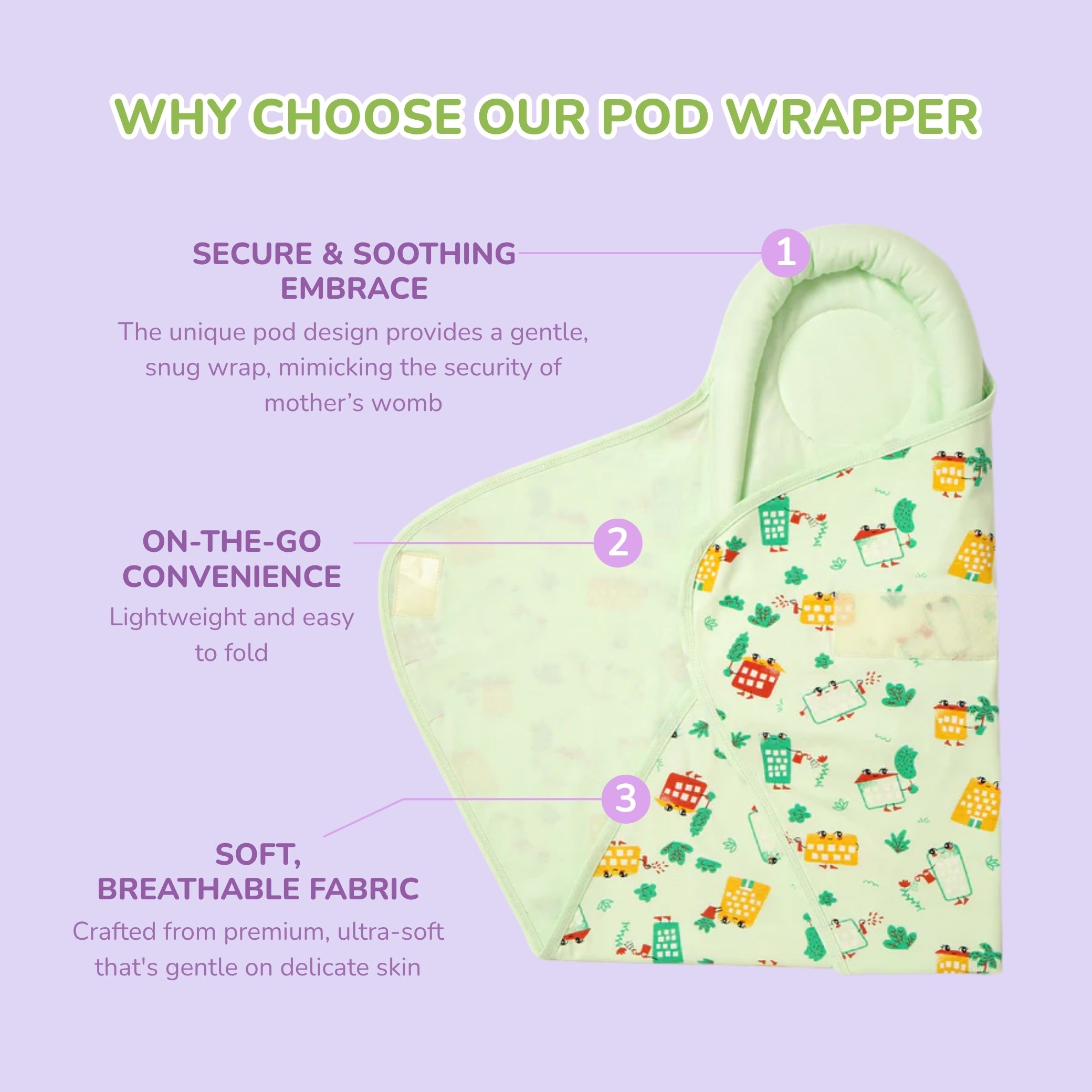 Baby Pod Wrapper - Green Wild City - Tidy Sleep