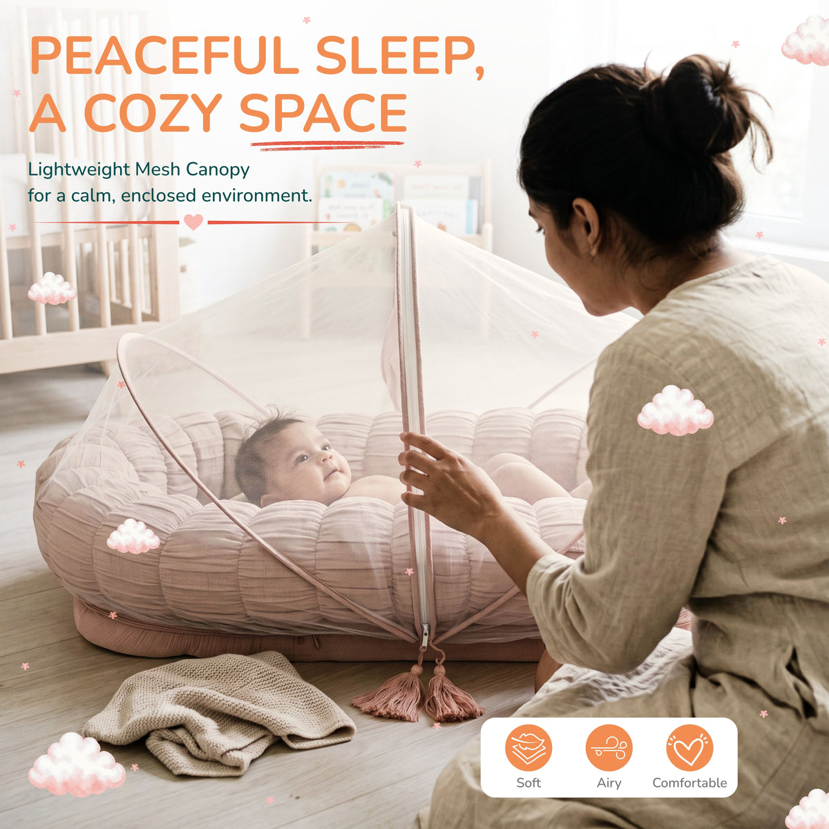 Baby Cloud Nest with Mosquito Net for Newborns - Sitara