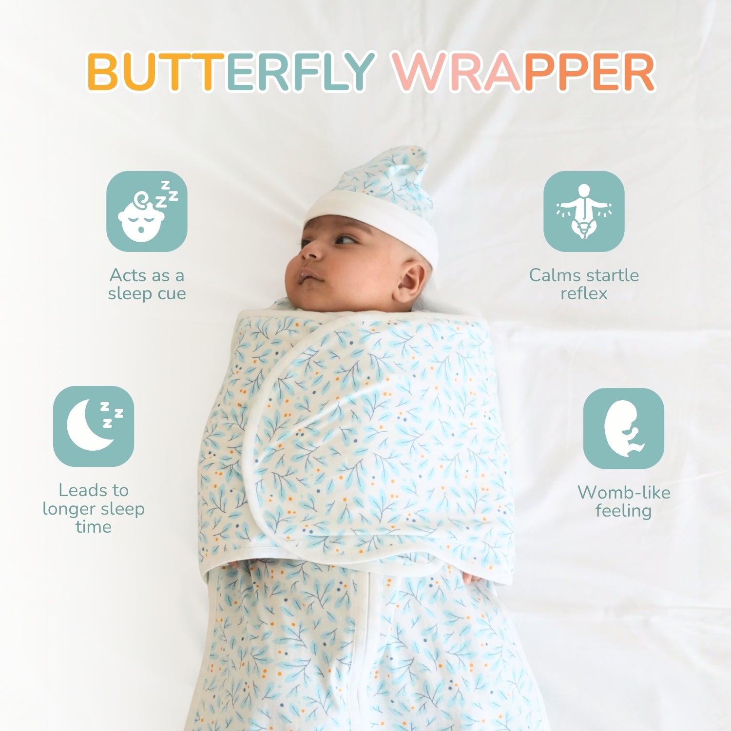 Butterfly Cotton Jersey Wrapper - Blue Leaf - Tidy Sleep