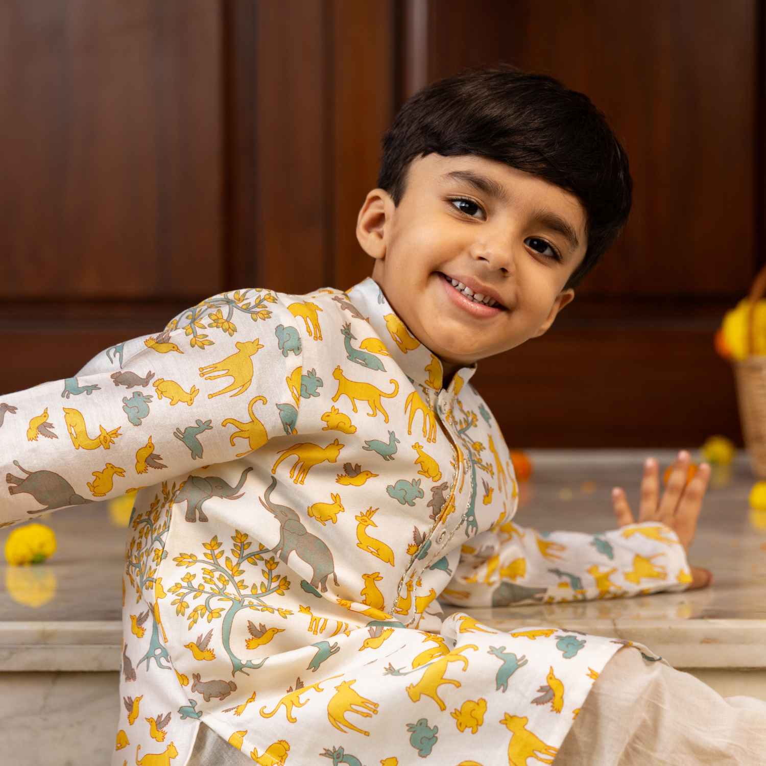 Animal Chanderi Print | Kurta with Pajama Set |Festive Wear