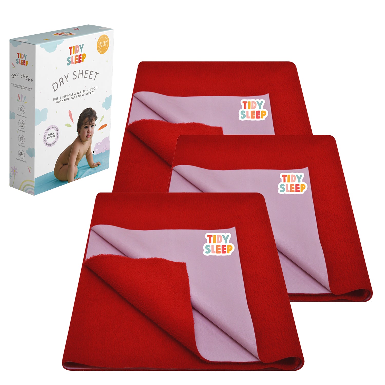 Waterproof Dry Sheet - Cherry Red Pack 3