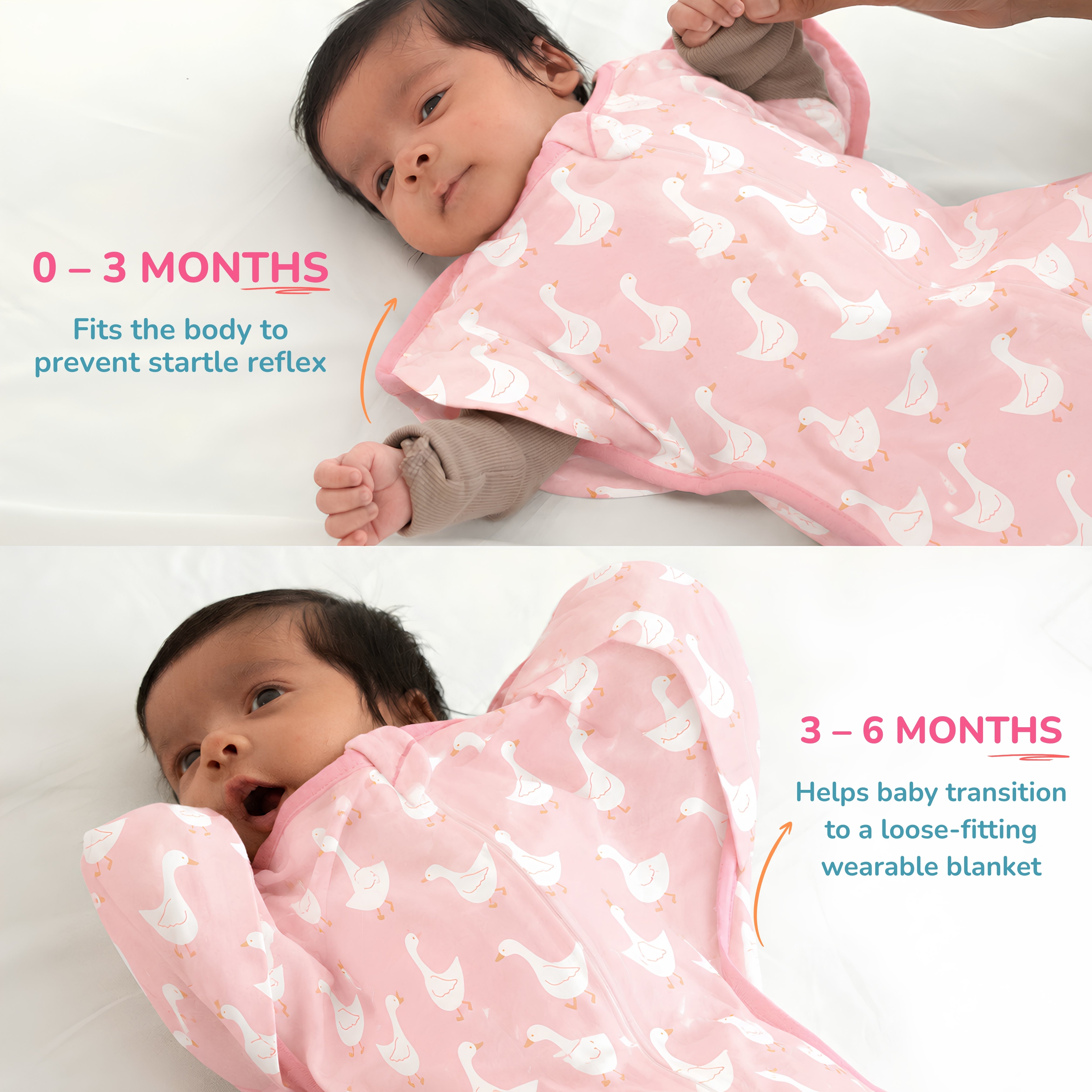 Arms-Up Cotton Jersey Swaddle - Pink Duck