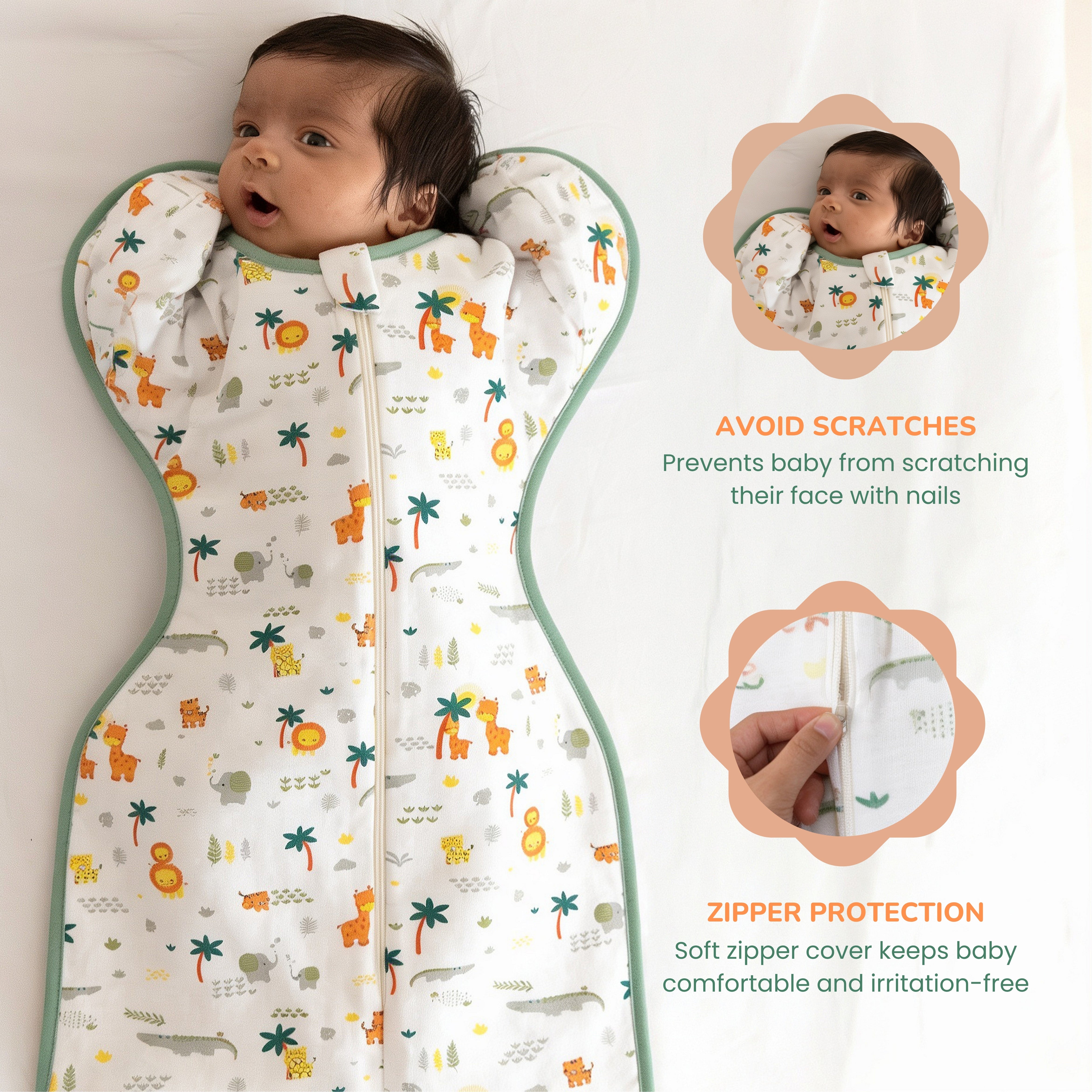 Arms-Up Cotton Jersey Swaddle - Jungle Safari