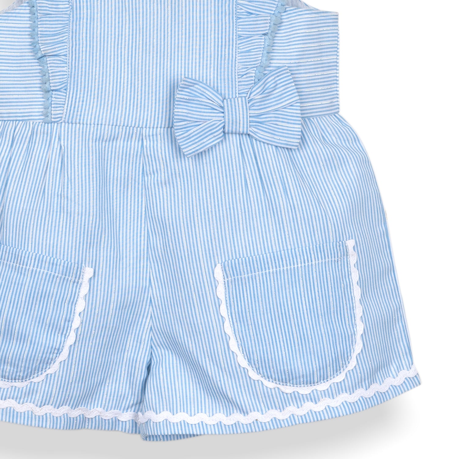 Cute Bow Romper | Blue Stripes