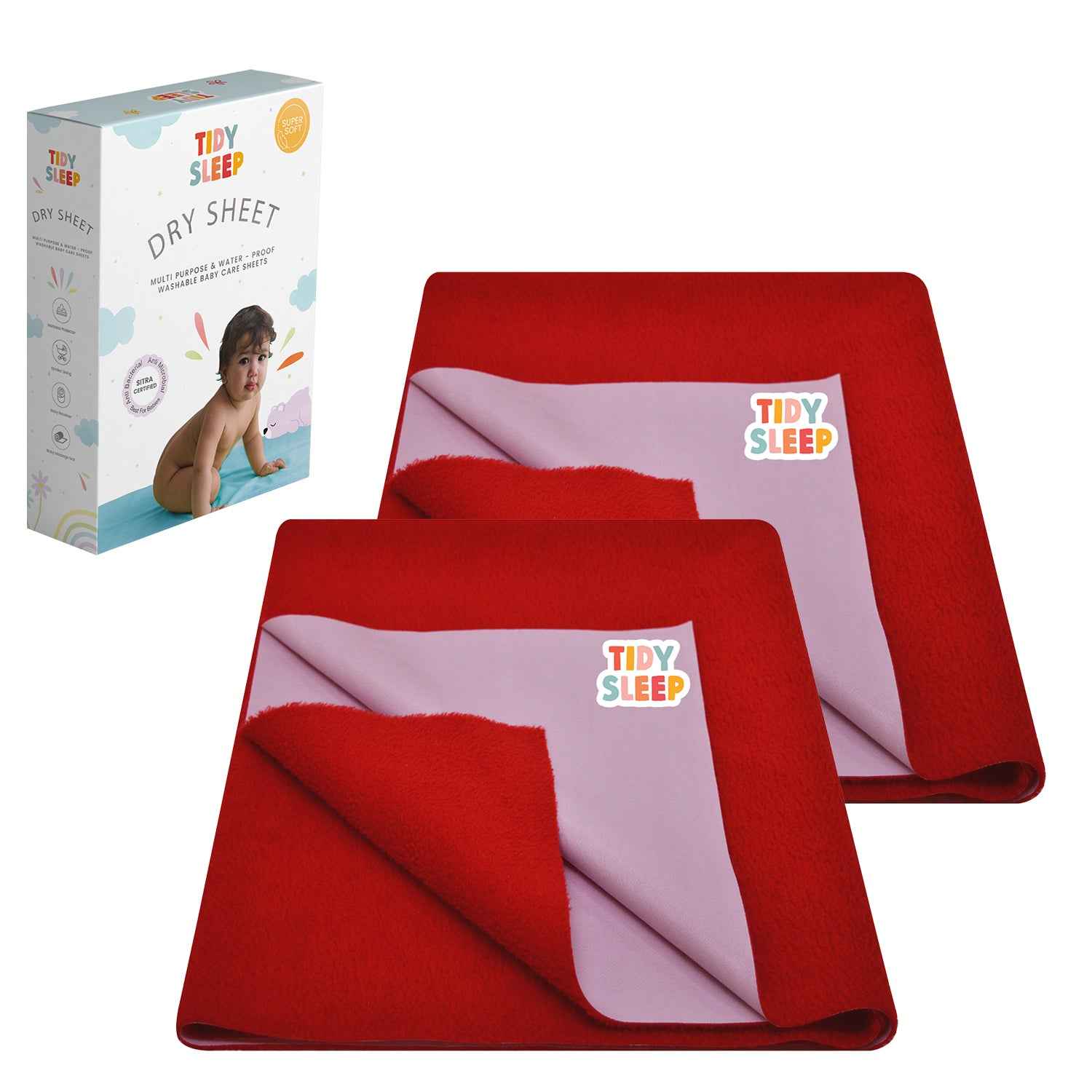 Waterproof Dry Sheet - Cherry Red Pack 2