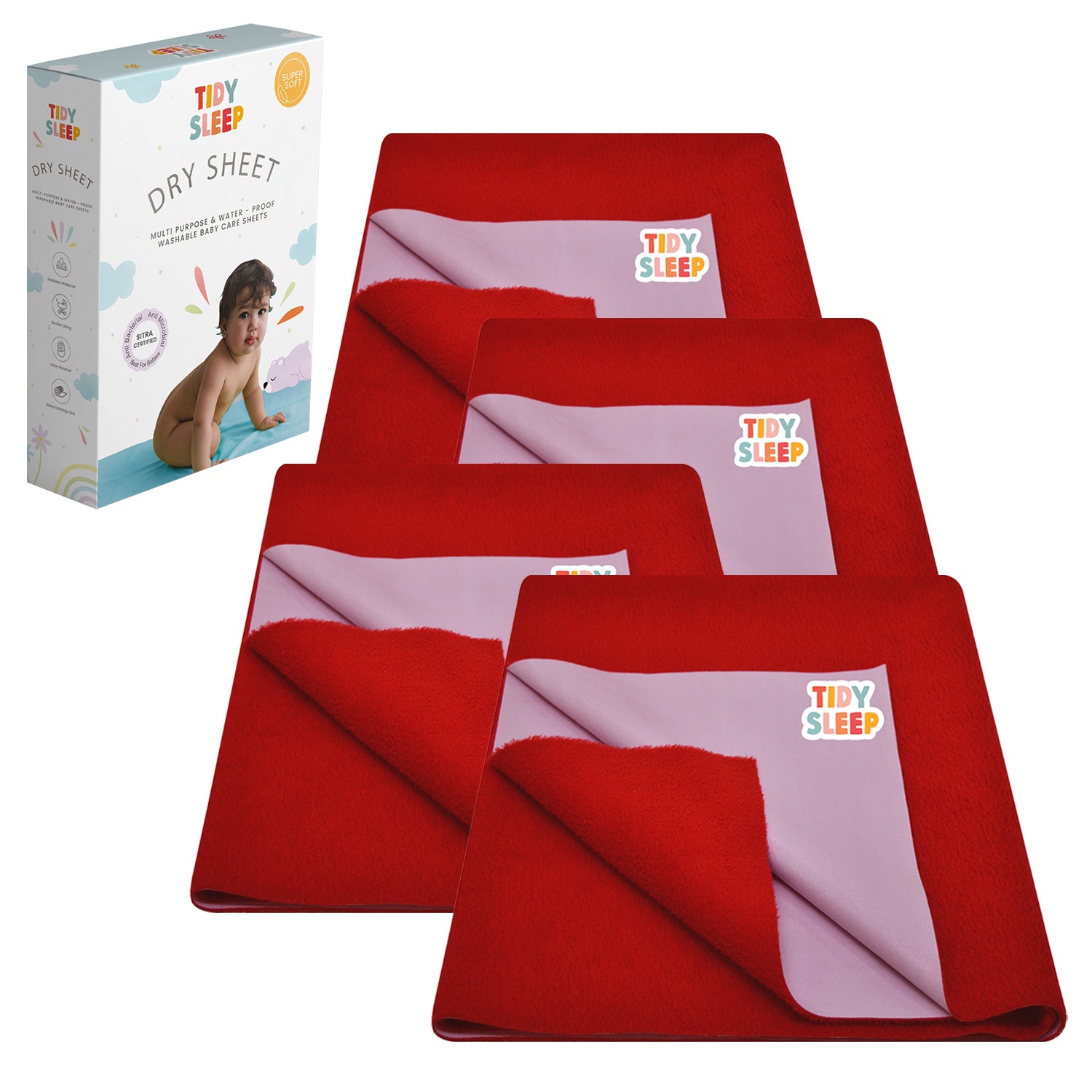 Waterproof Dry Sheet - Cherry Red Pack 4