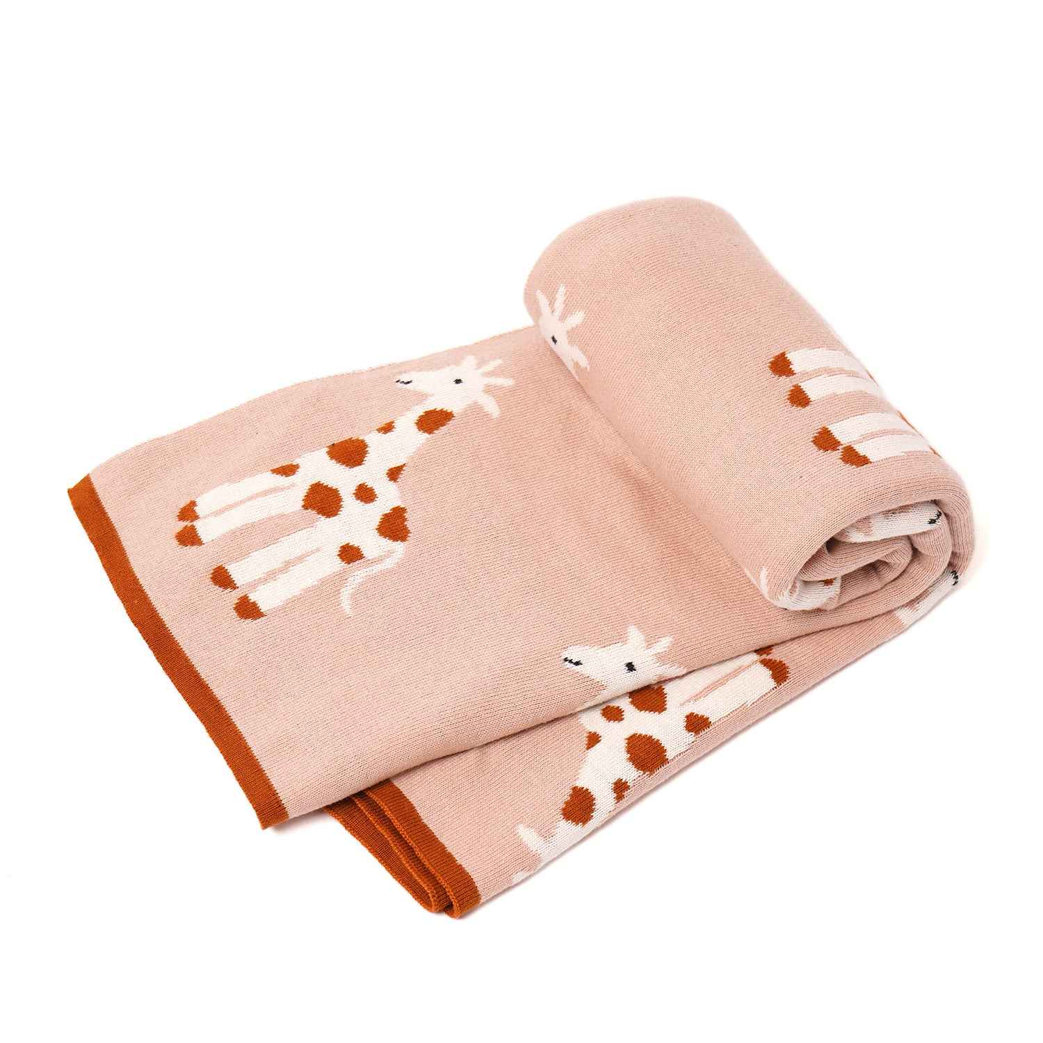 100% Knitted Cotton Giraffe Print Knitted Blanket
