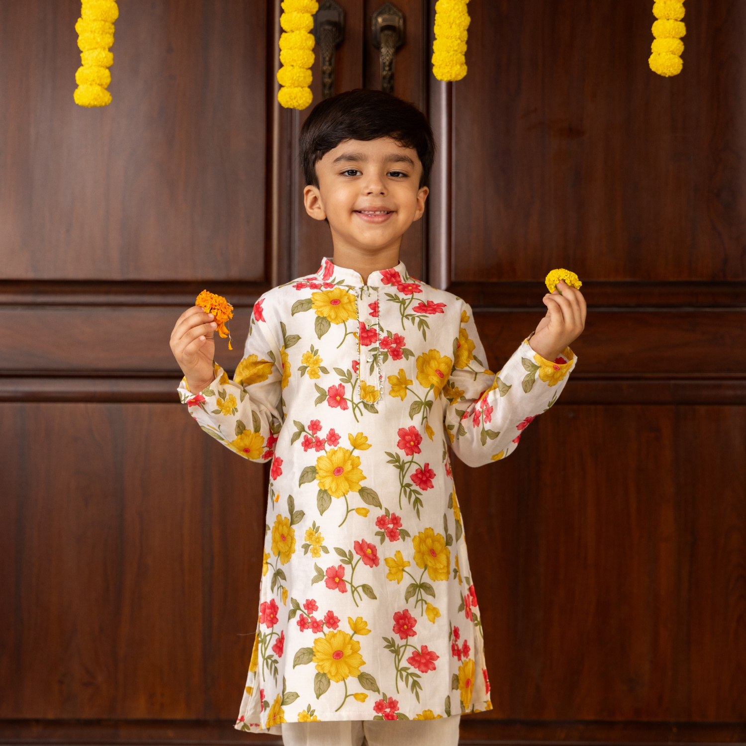 Floral Chanderi Print | Kurta with Pajama Set| Festive Wear