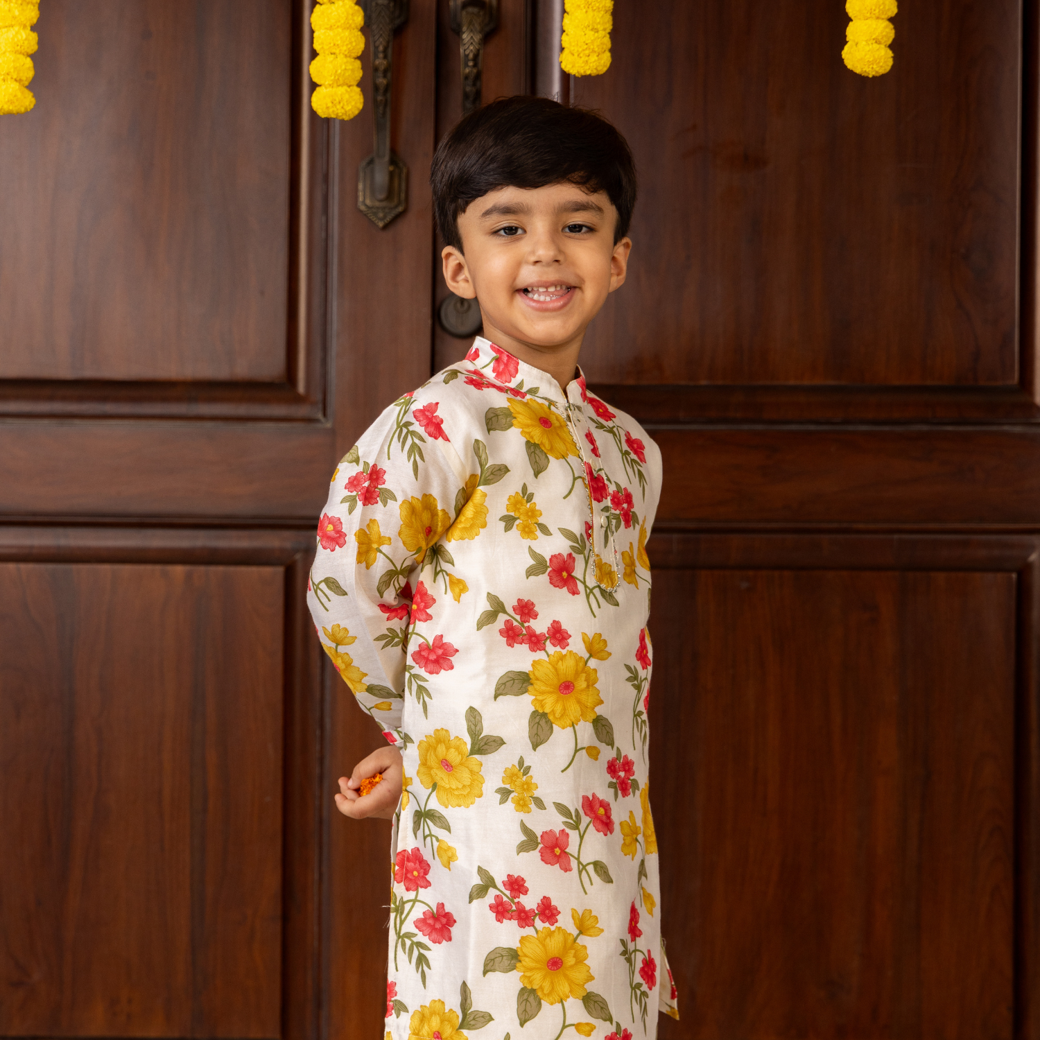 Floral Chanderi Print | Kurta with Pajama Set| Festive Wear