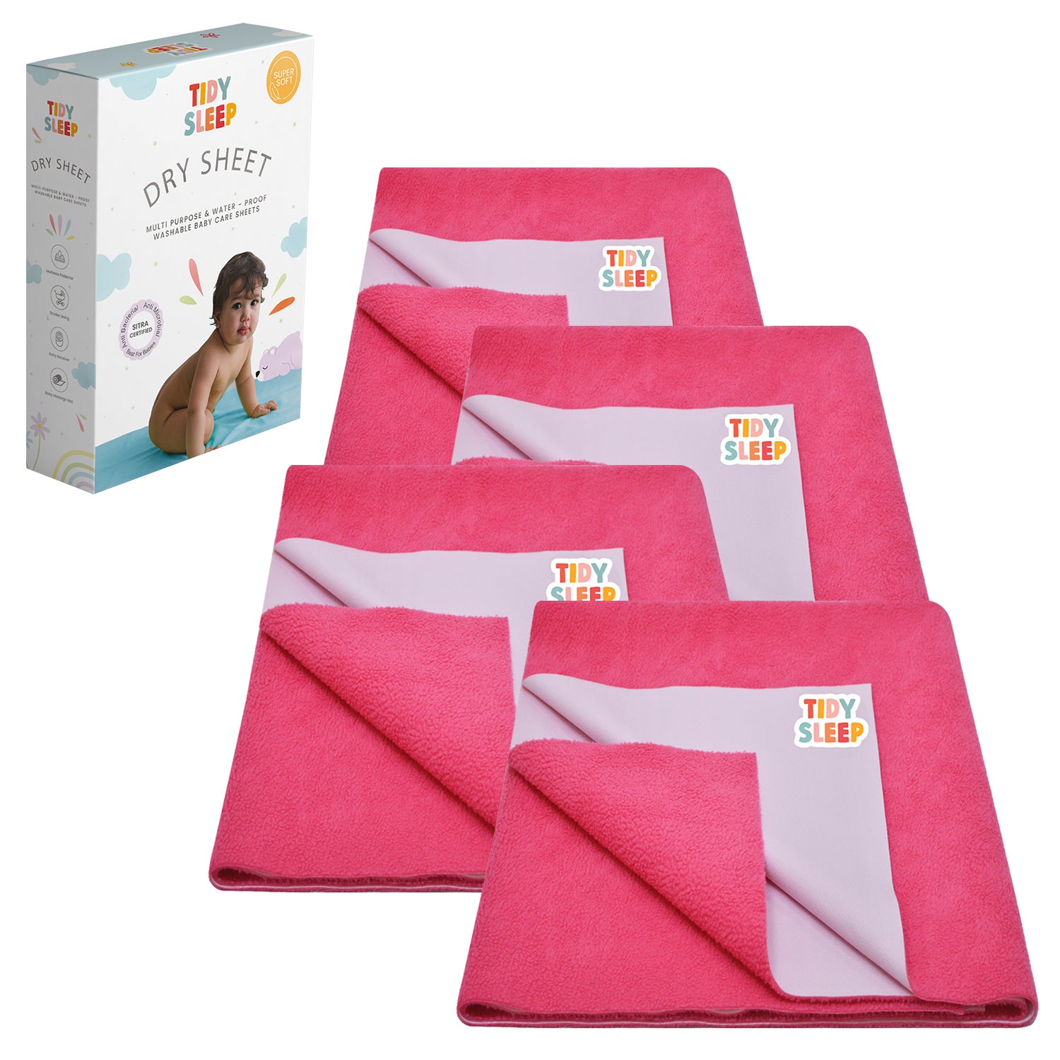 Waterproof Dry Sheet - Hot Pink Pack 4