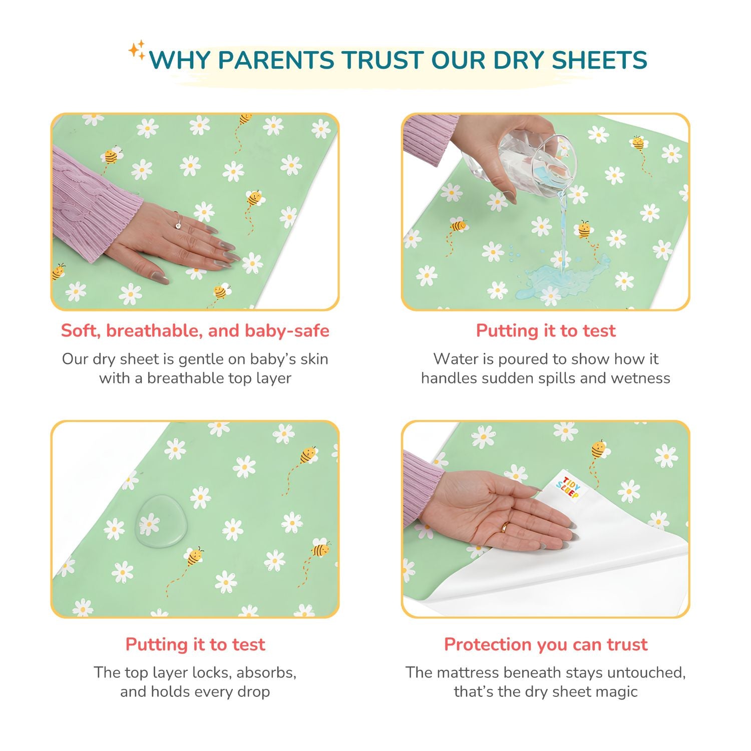 Printed Waterproof Dry Sheet - Daisy Bee