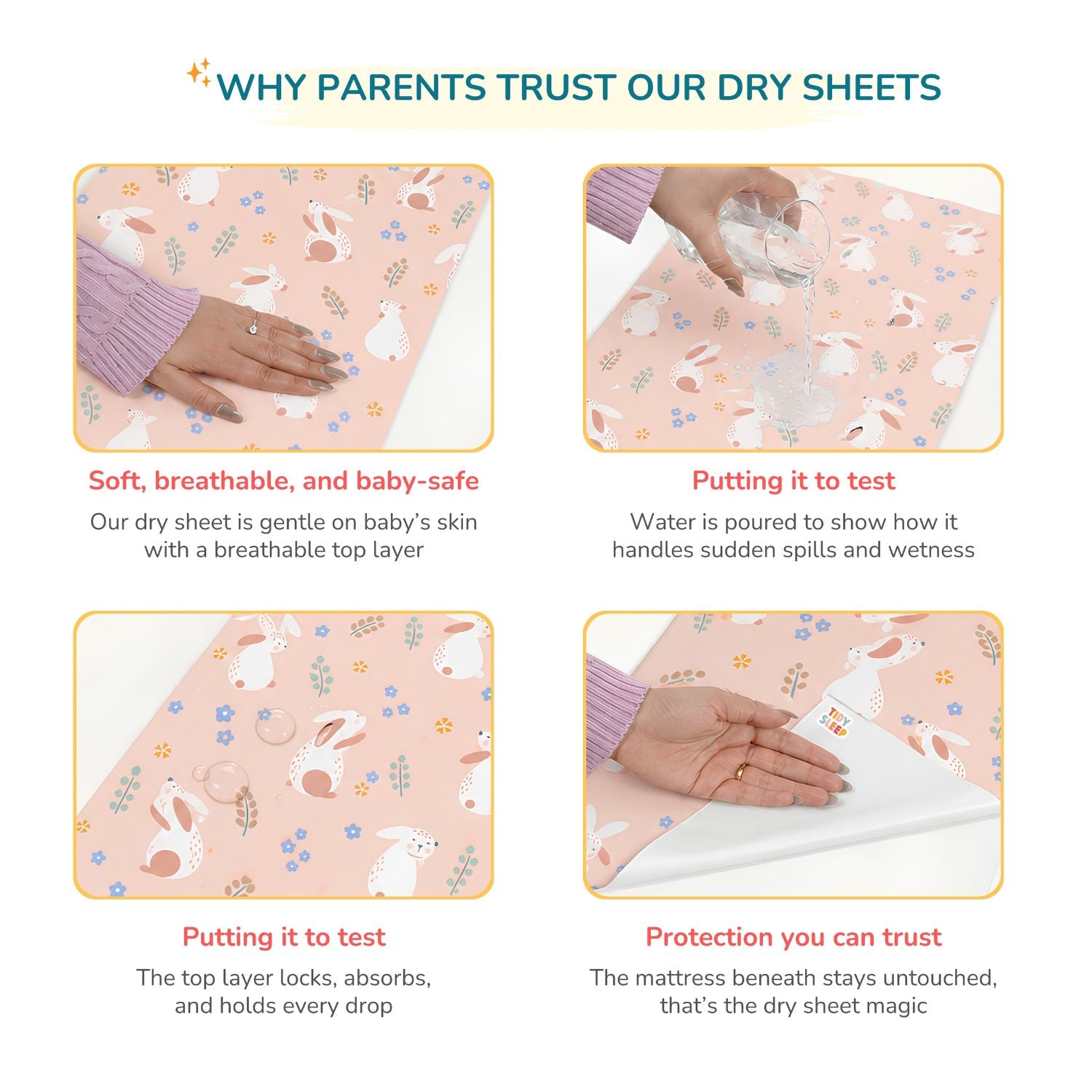 Printed Waterproof Dry Sheet - Blush Bunny