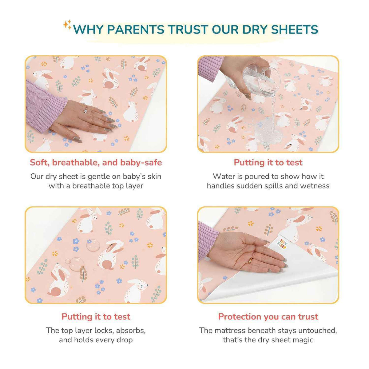 Printed Waterproof Dry Sheet (Pack of 2) - Sweet Treat & Blush Bunny