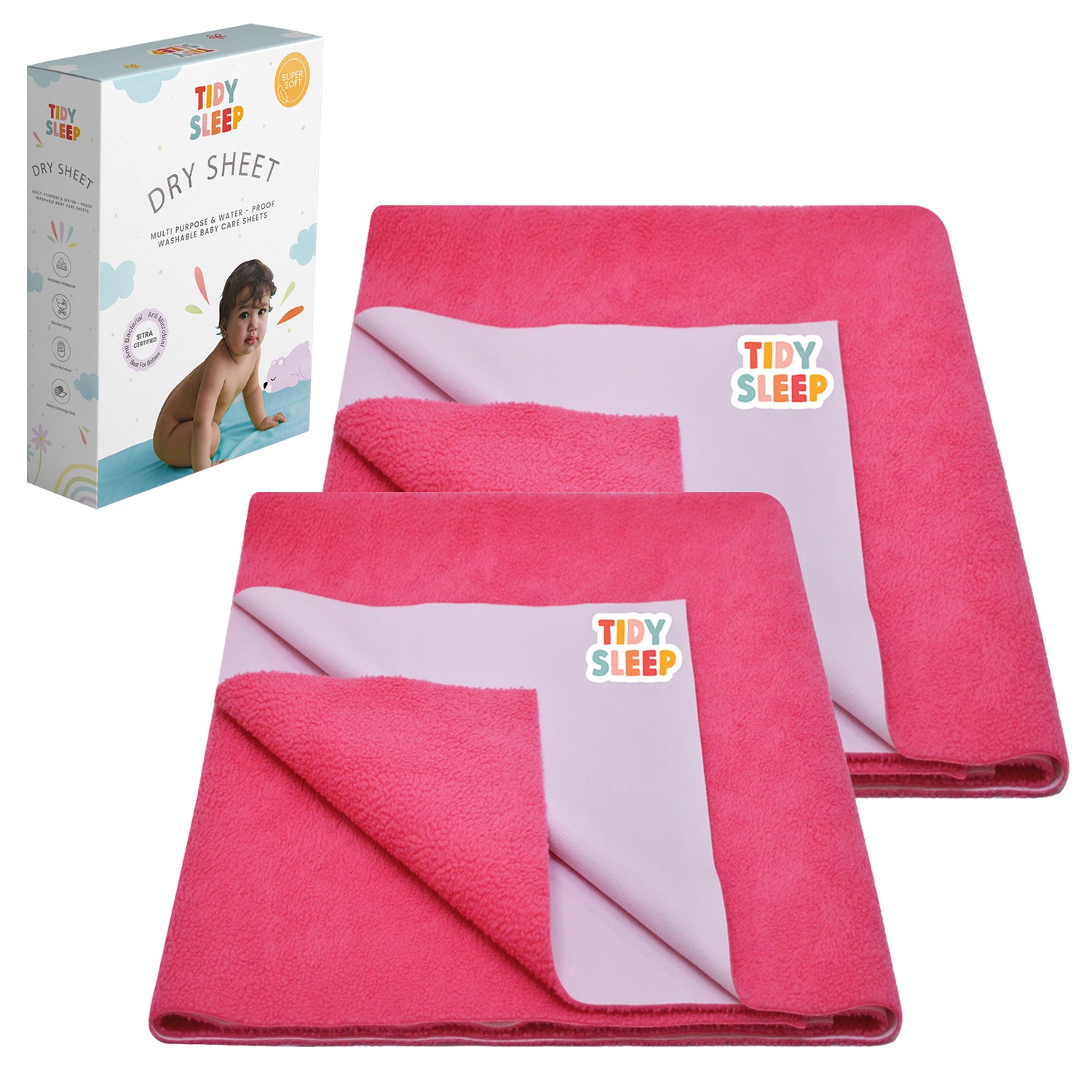 Waterproof Dry Sheet - Hot Pink Pack 2