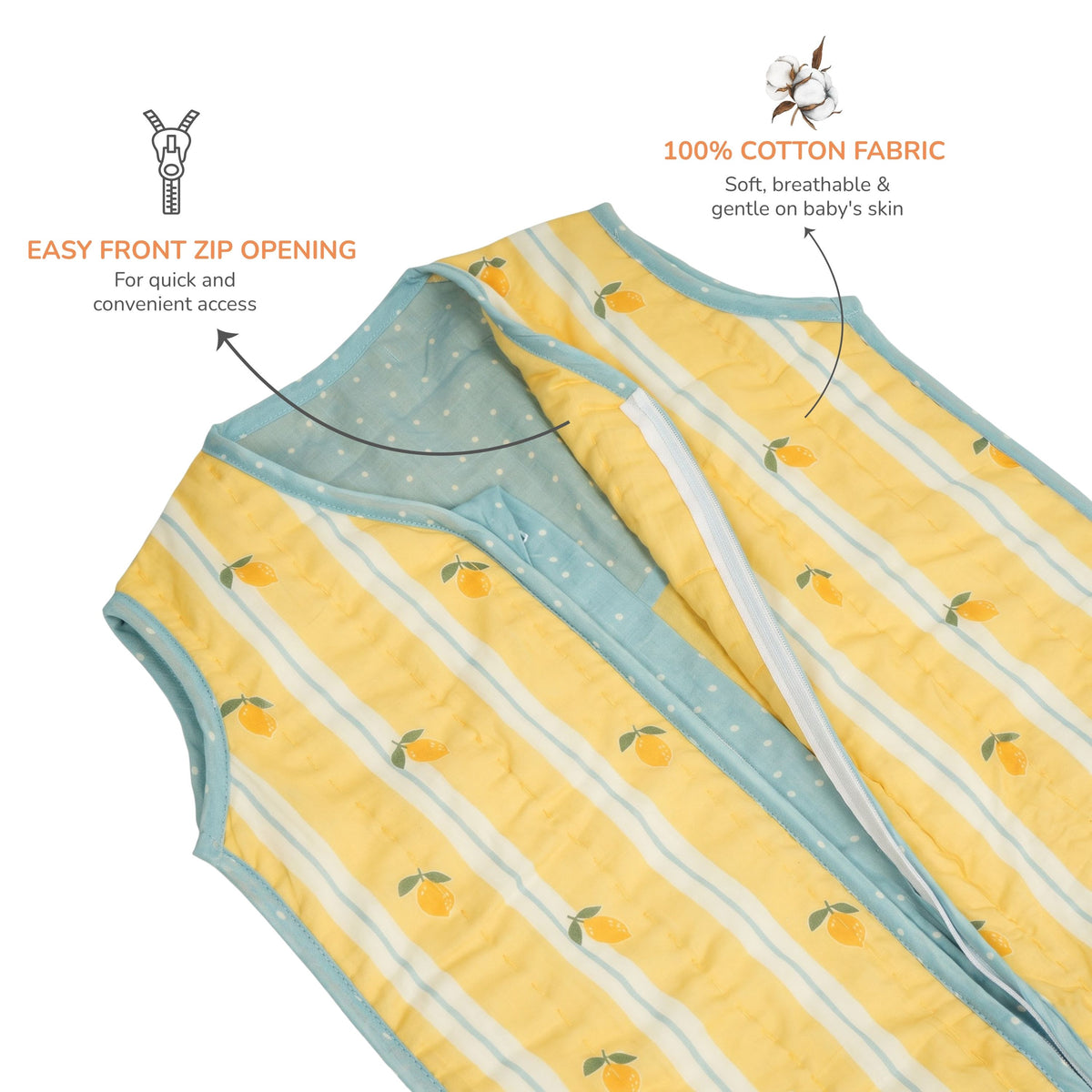 Cotton Sleep Sack with Zip - Lemon