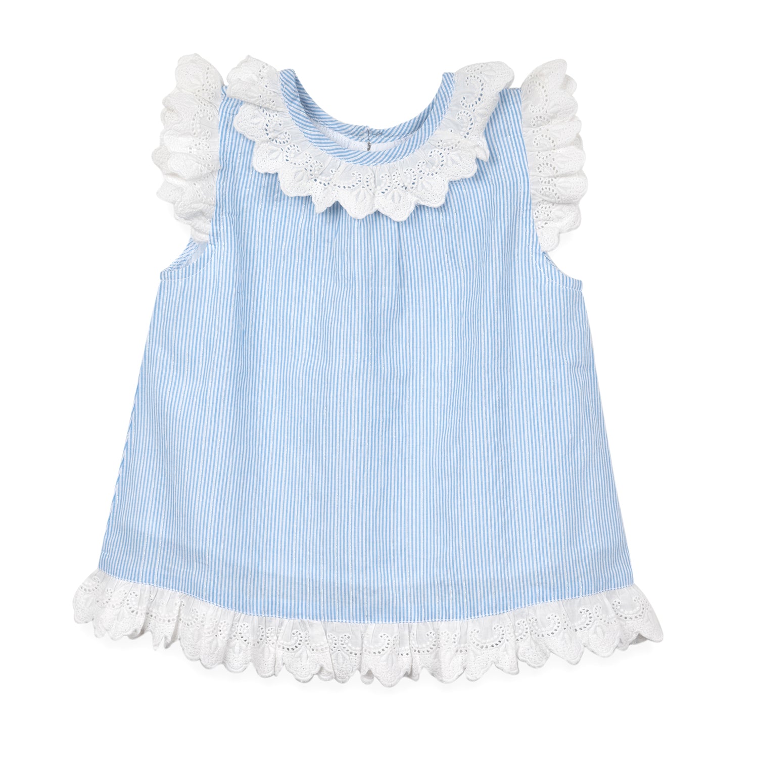 Frill Lace Frock Bloomer Set | Blue Stripes