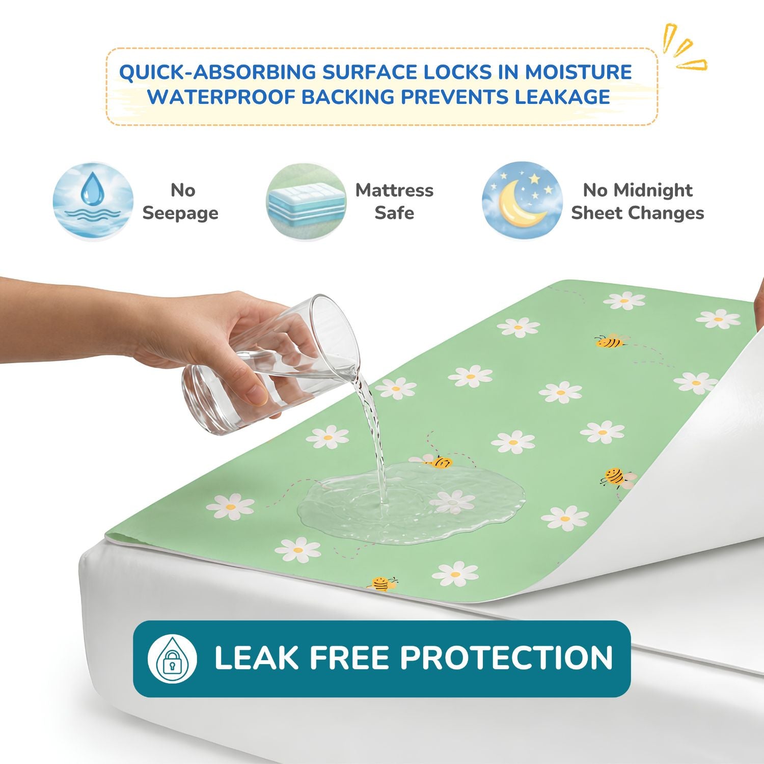 Printed Waterproof Dry Sheet - Daisy Bee