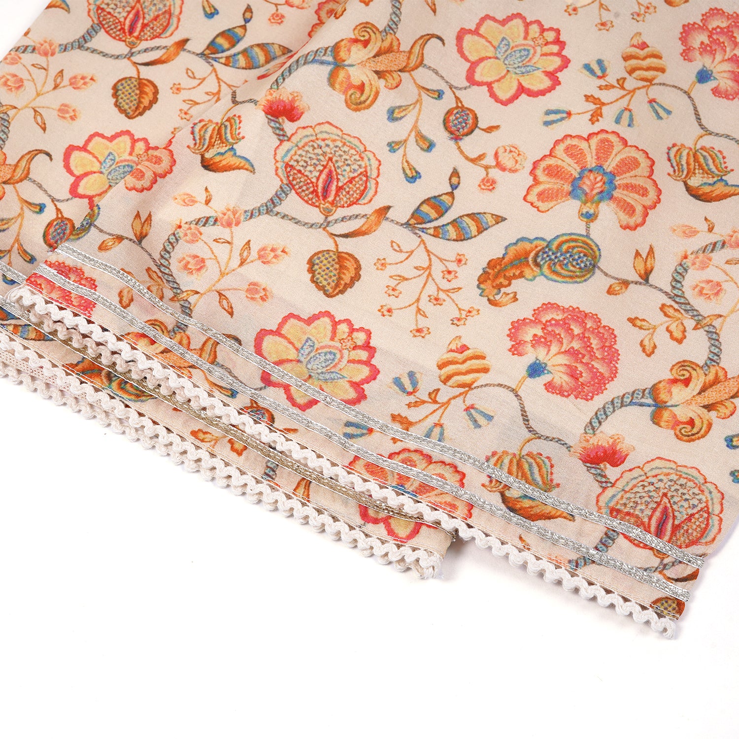 Floral Chanderi Beige Print | Frock with Sharara Set| Festive Wear