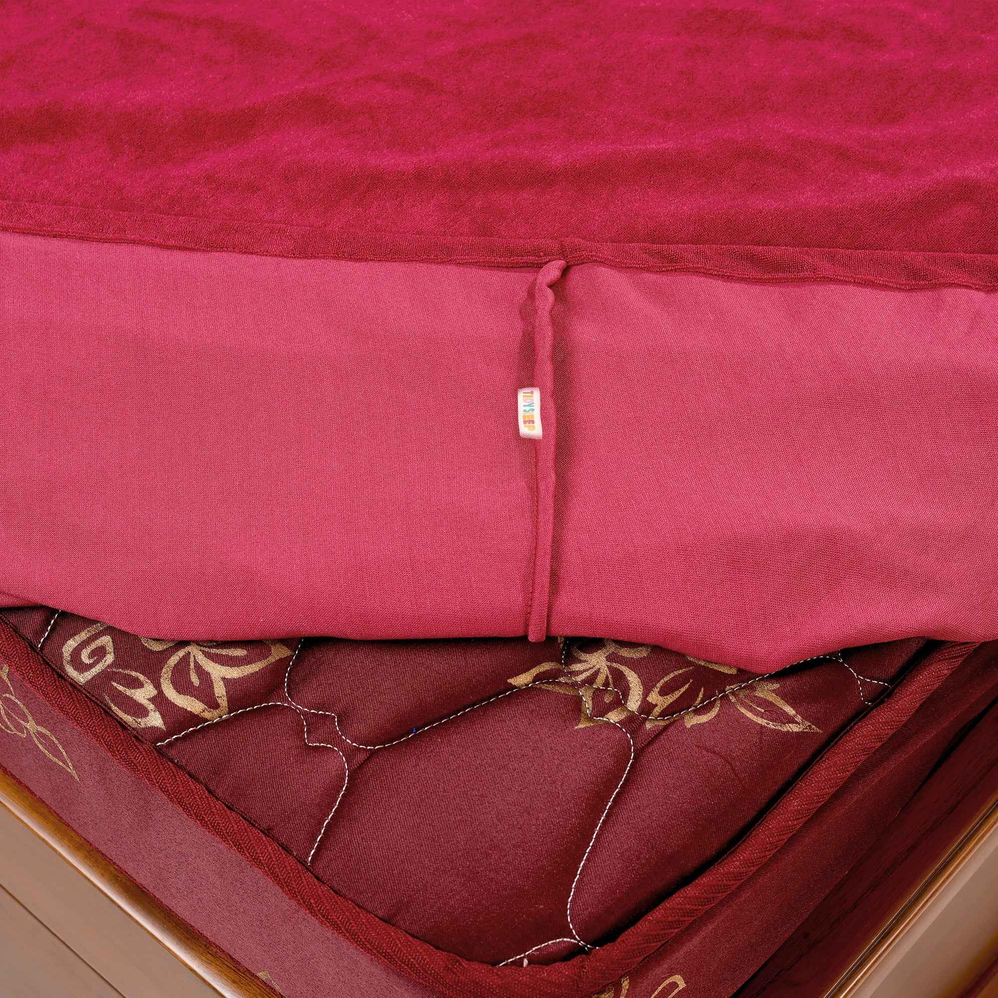 Waterproof Soft Terry Cotton Breathable Fitted Style Mattress Protector With Pillow Cover - Maroon
