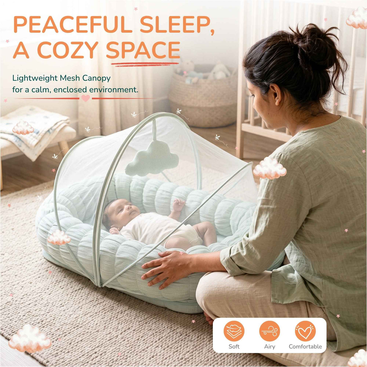 Baby Cloud Nest with Mosquito Net for Newborns - Badal