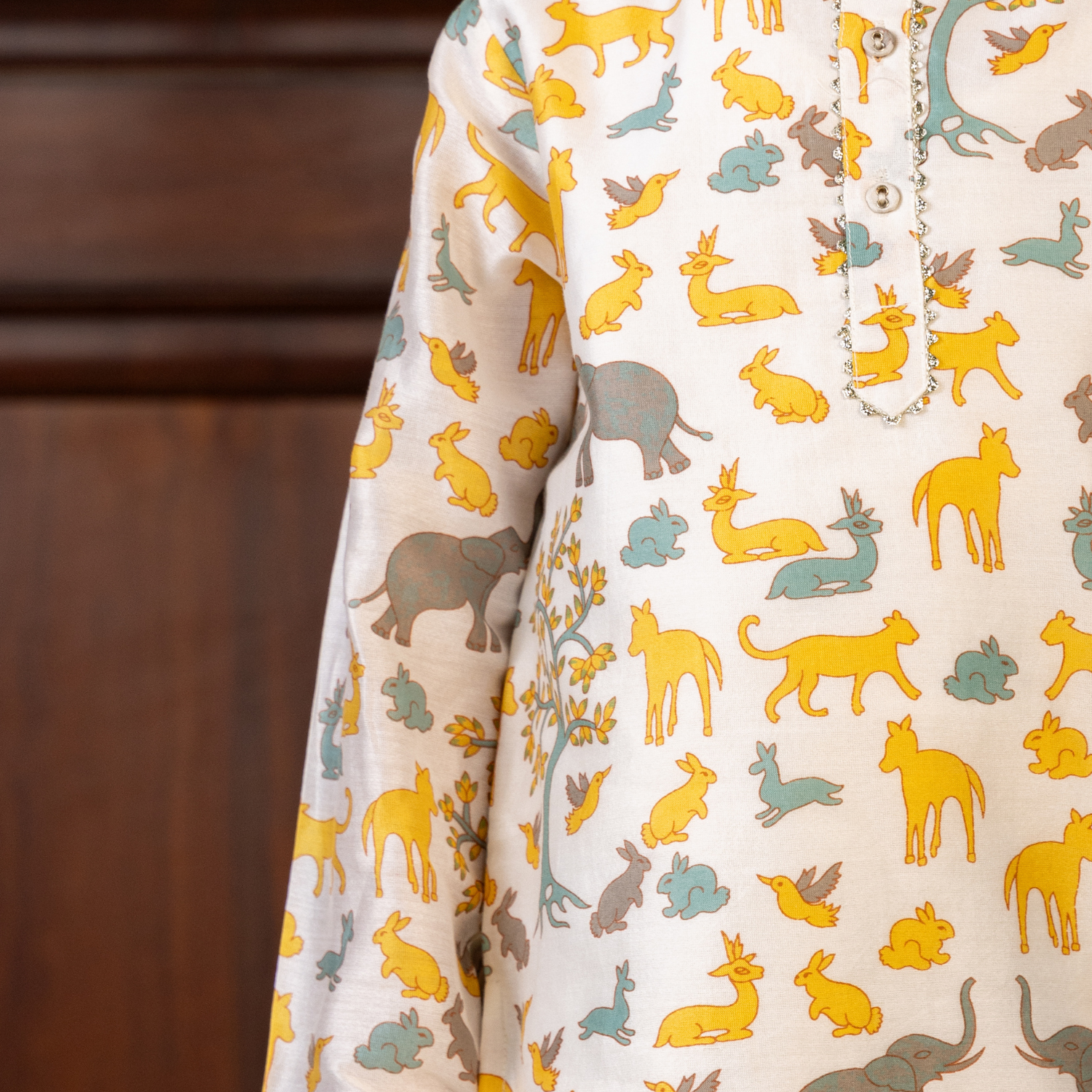 Animal Chanderi Print | Kurta with Pajama Set |Festive Wear