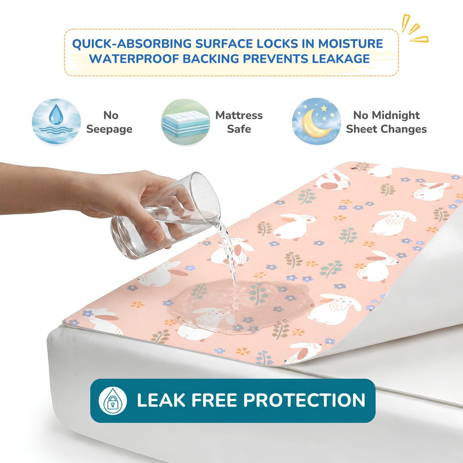Printed Waterproof Dry Sheet - Blush Bunny