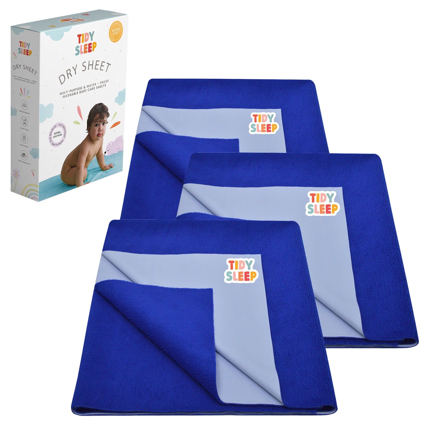 Waterproof Dry Sheet - Royal Blue Pack 3
