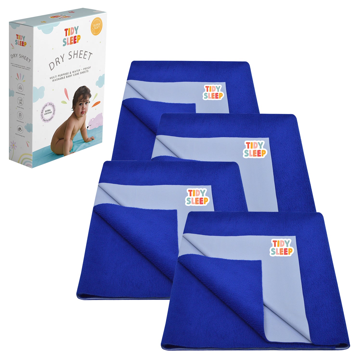 Waterproof Dry Sheet - Royal Blue Pack 4