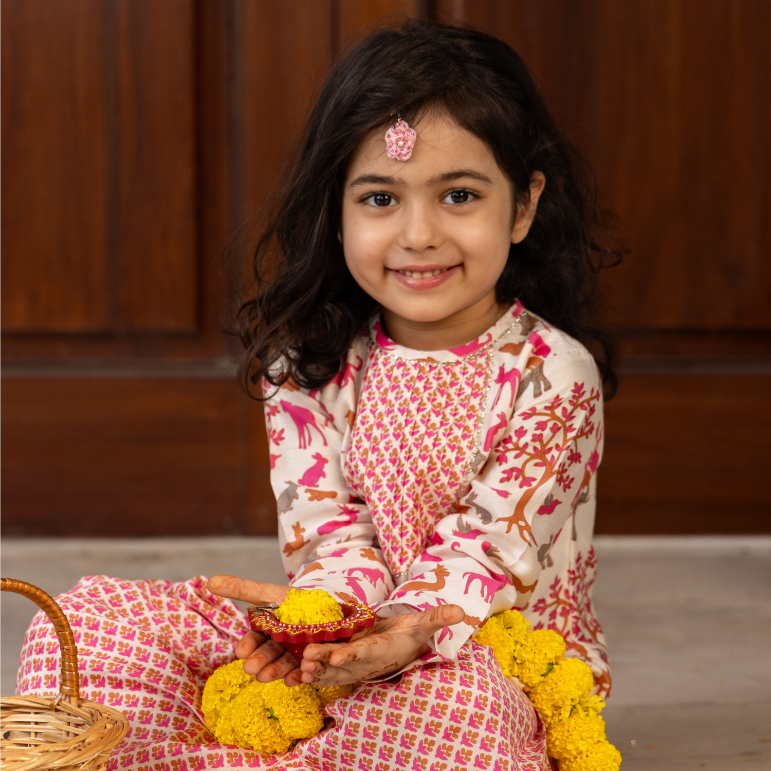 Animal Chanderi Pink Print | Kurta with Salwar Set| Festive Wear