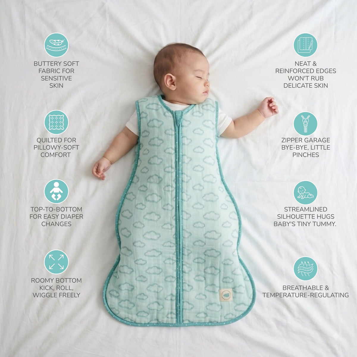 Cotton Sleep Sack with Zip - Cloud