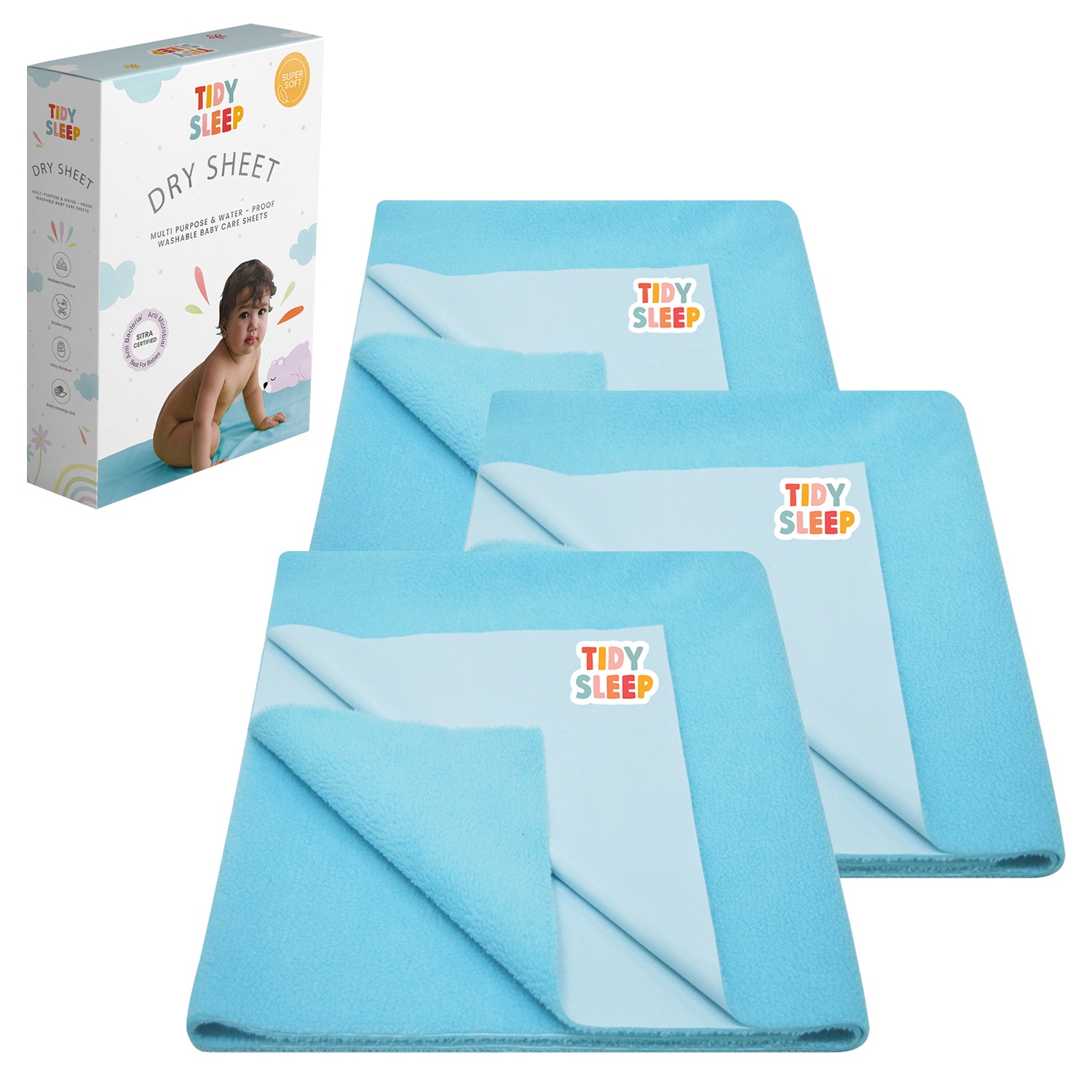 Waterproof Dry Sheet - Baby Blue Pack 3