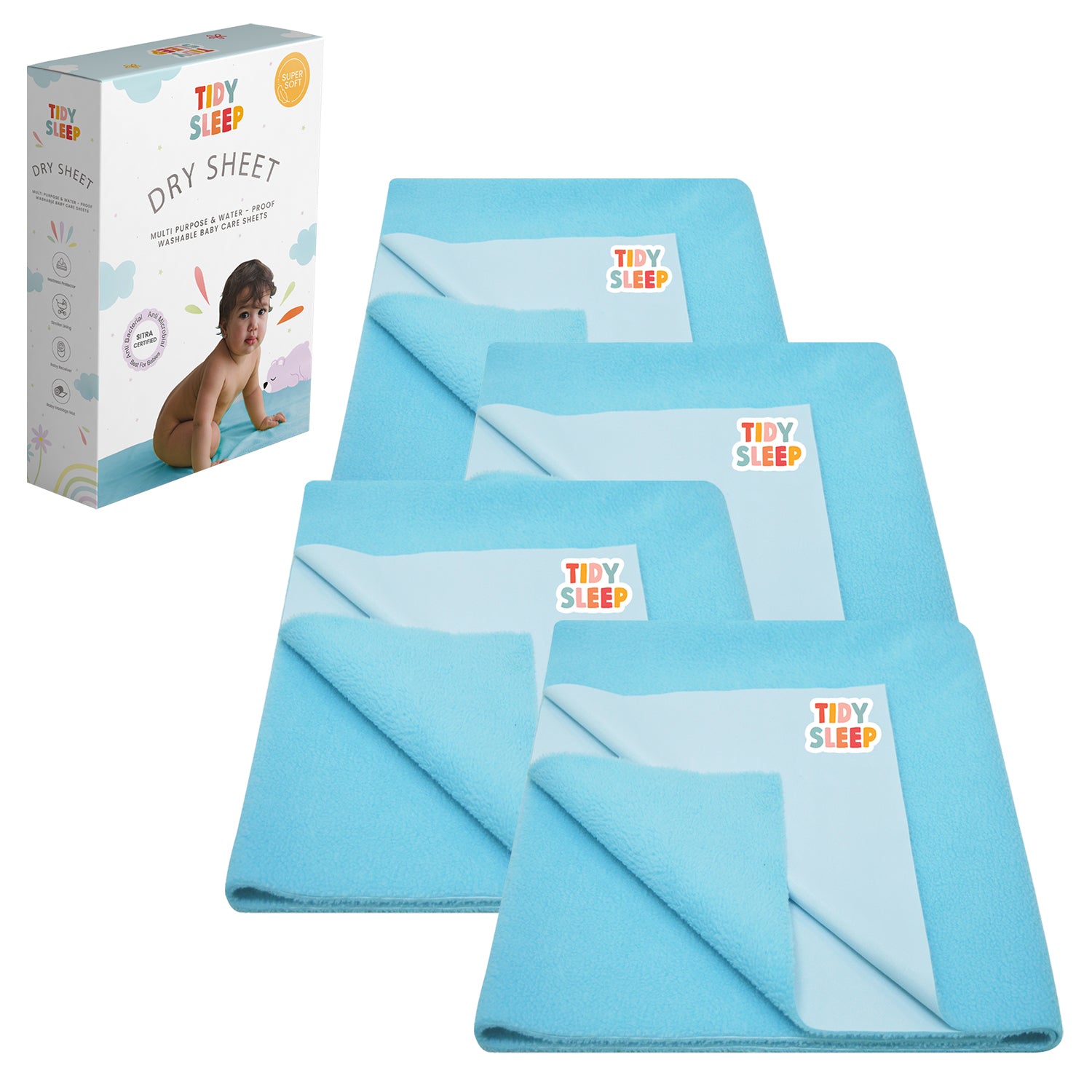 Waterproof Dry Sheet - Baby Blue Pack 4
